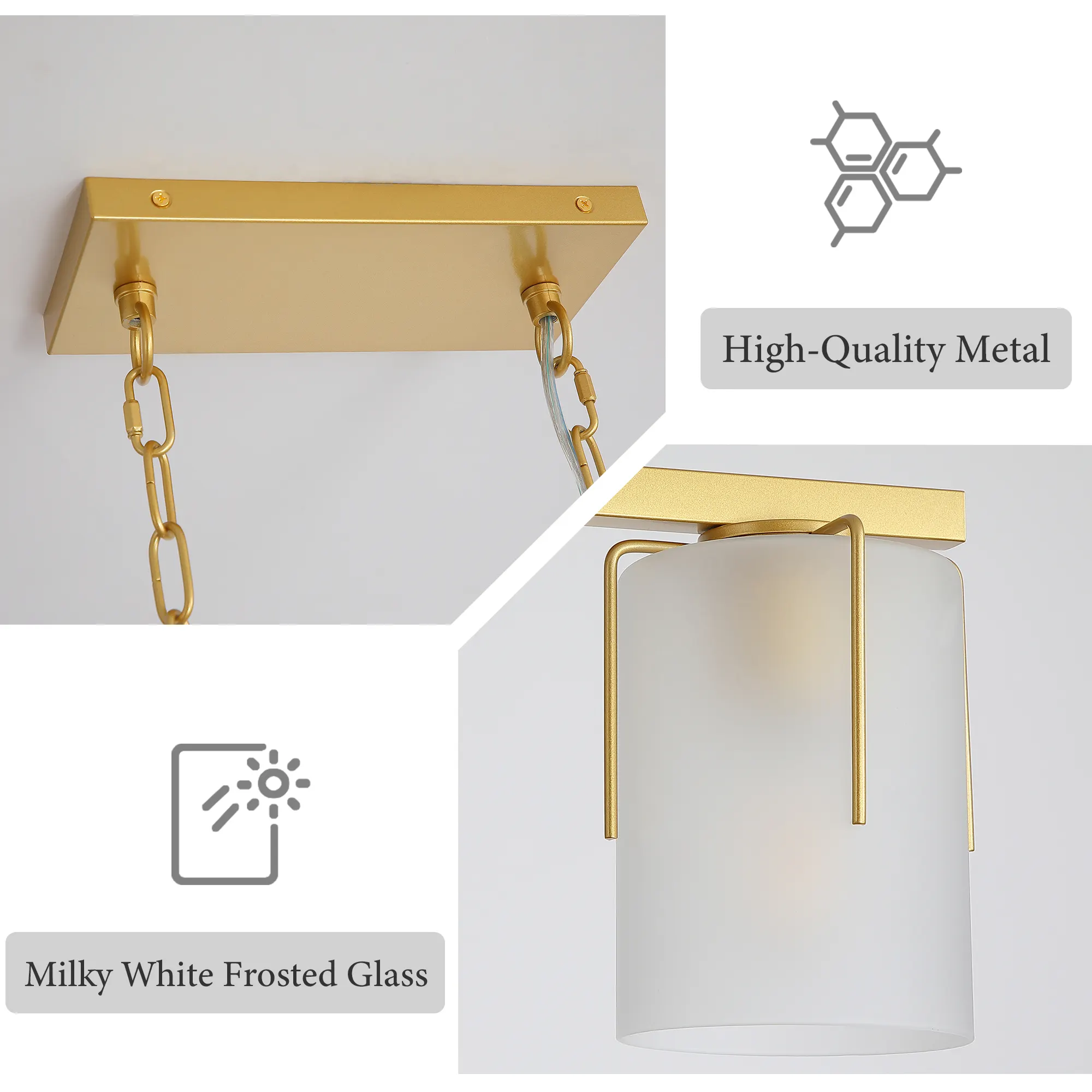 Modern Gold 3-Light Frosted Glass Linear Chandelier, image 8 of 10