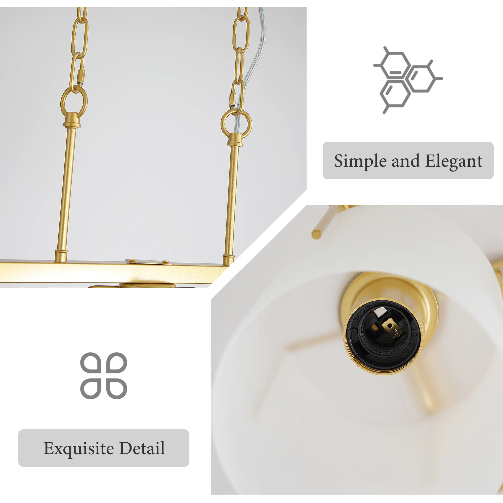 Modern Gold 3-Light Frosted Glass Linear Chandelier, image 9 of 10