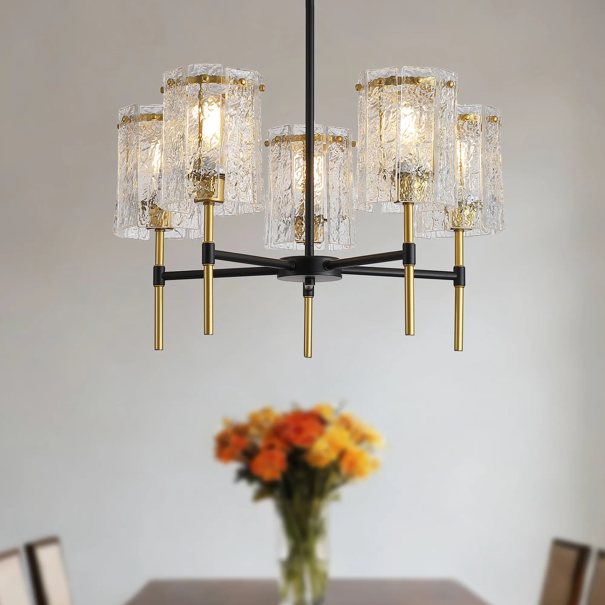 Modern 5-Light Textured Glass Chandelier