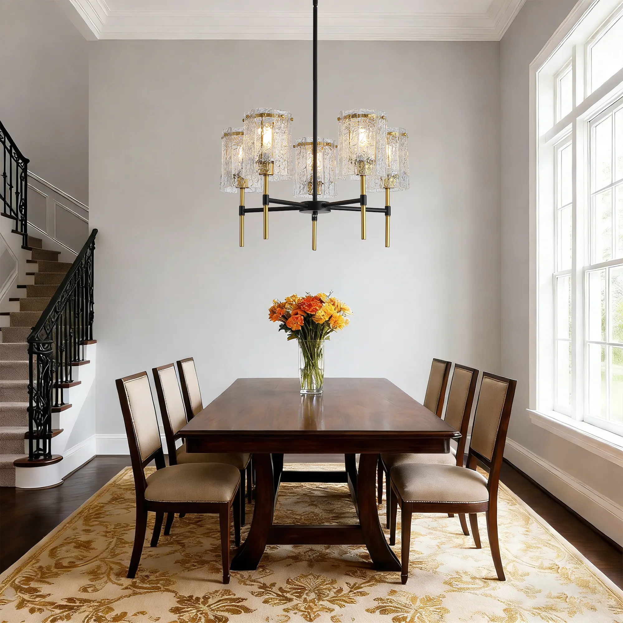 Modern 5-Light Textured Glass Chandelier, image 2 of 11