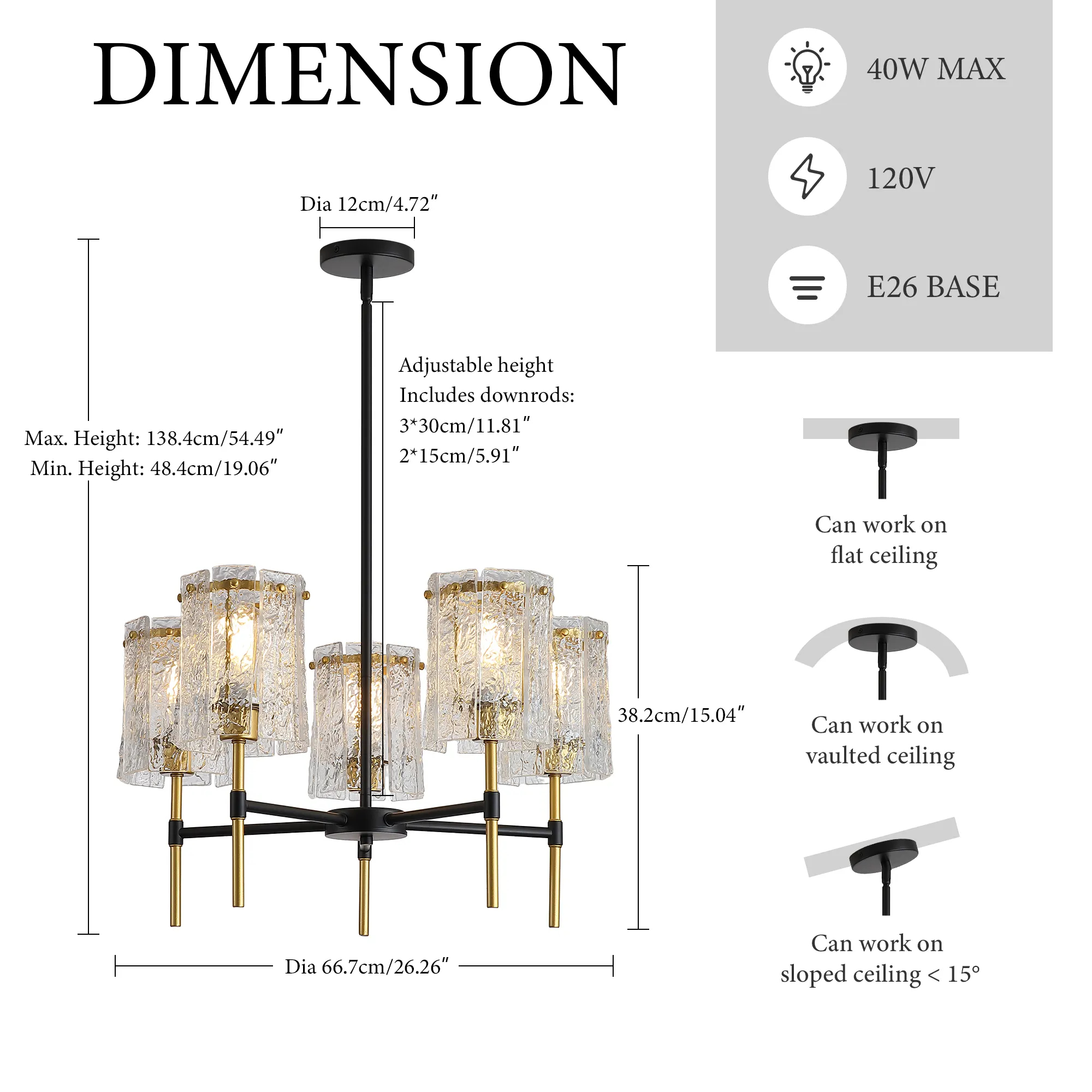 Modern 5-Light Textured Glass Chandelier, image 7 of 11