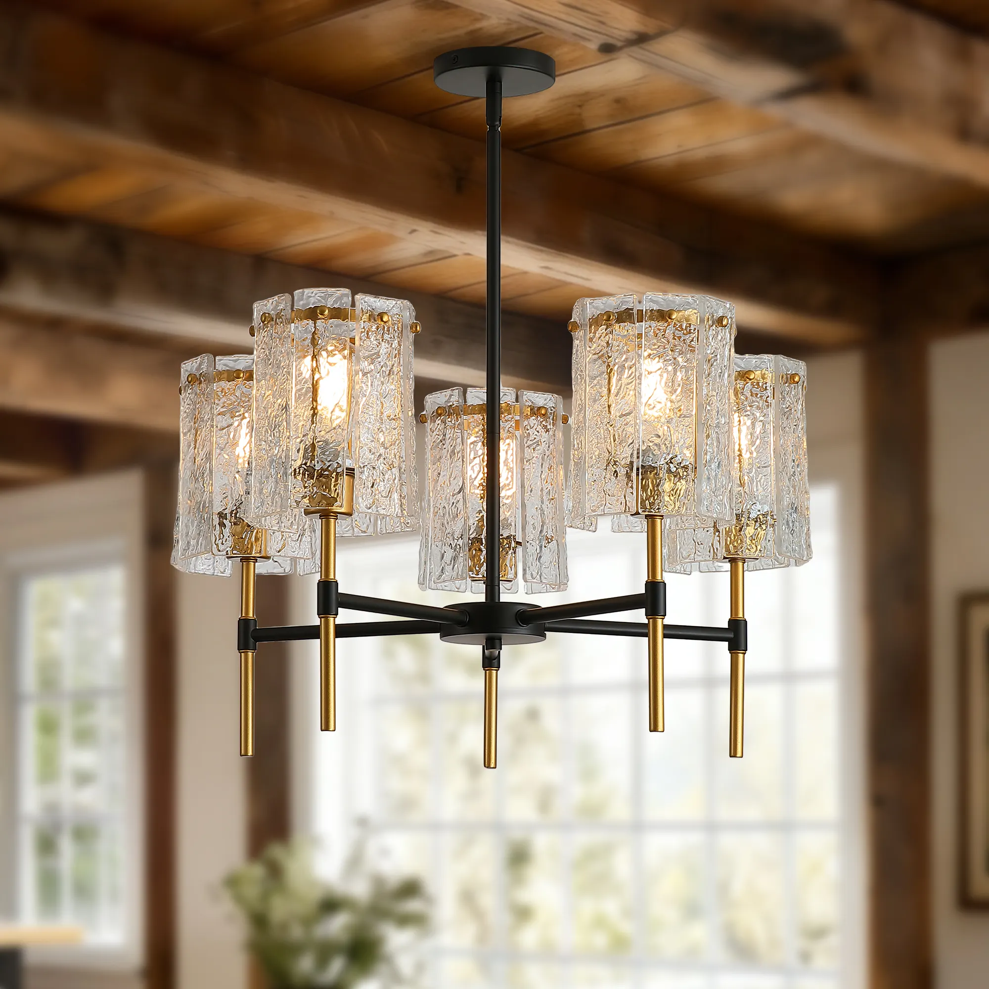 Modern 5-Light Textured Glass Chandelier, image 3 of 11