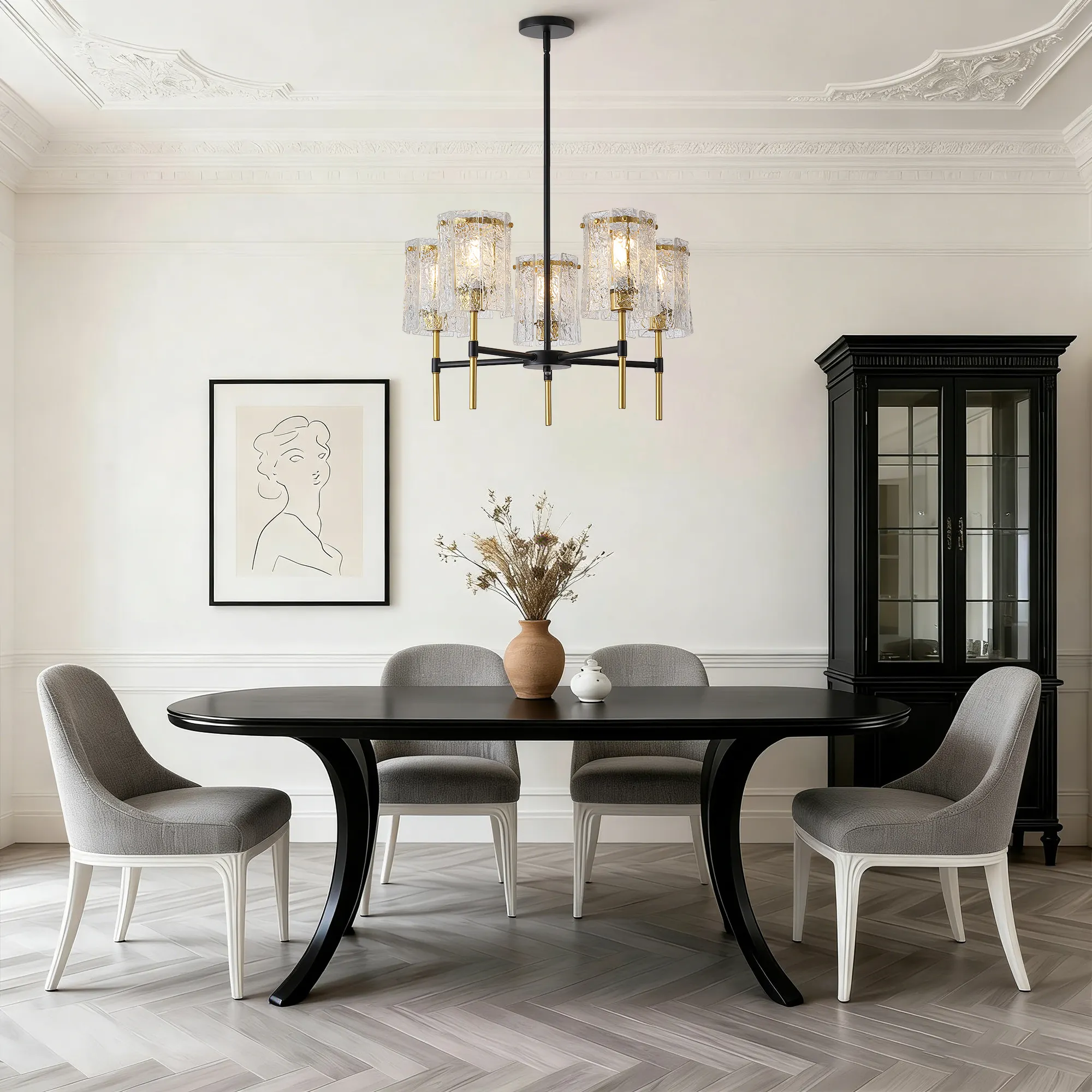 Modern 5-Light Textured Glass Chandelier, image 4 of 11
