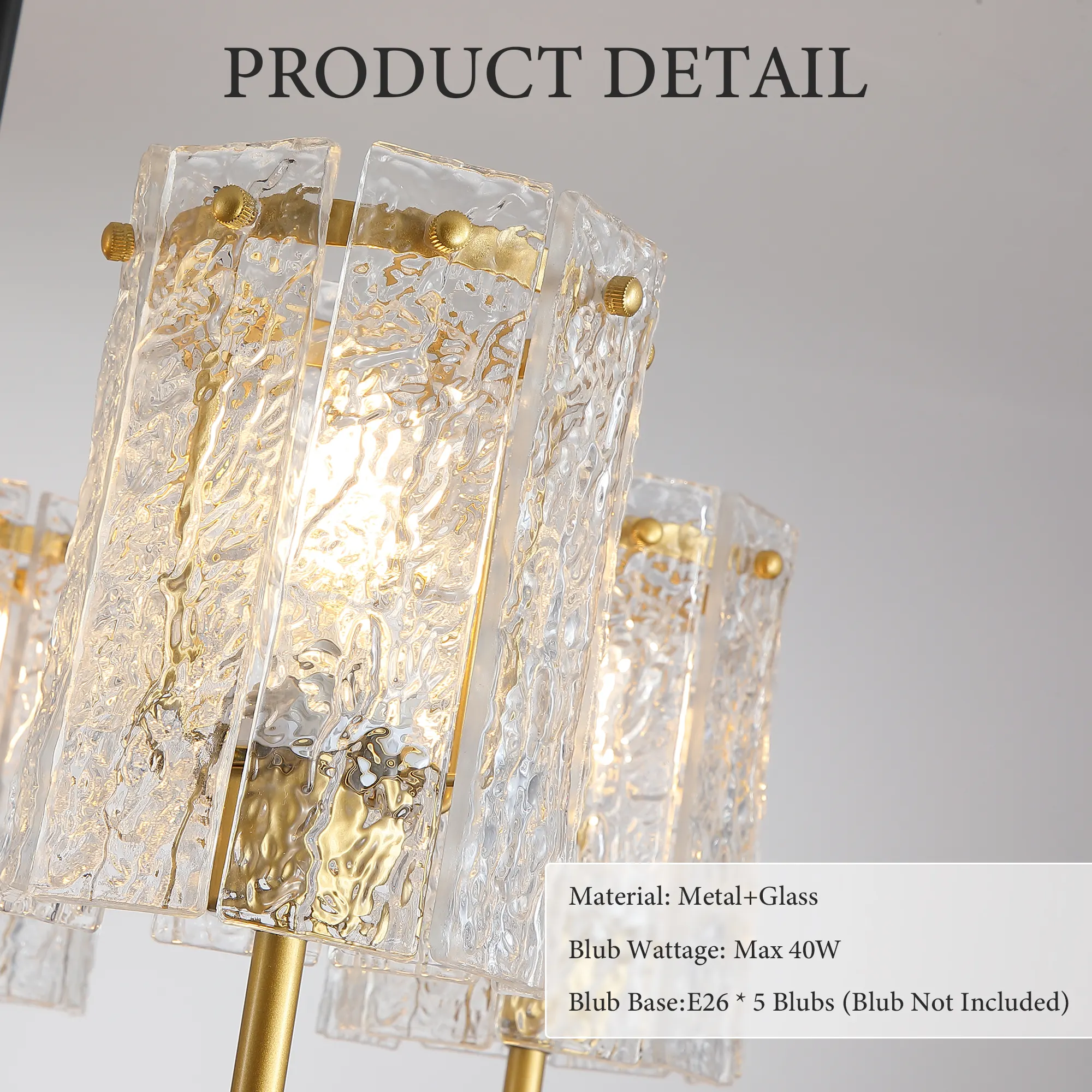 Modern 5-Light Textured Glass Chandelier, image 5 of 11