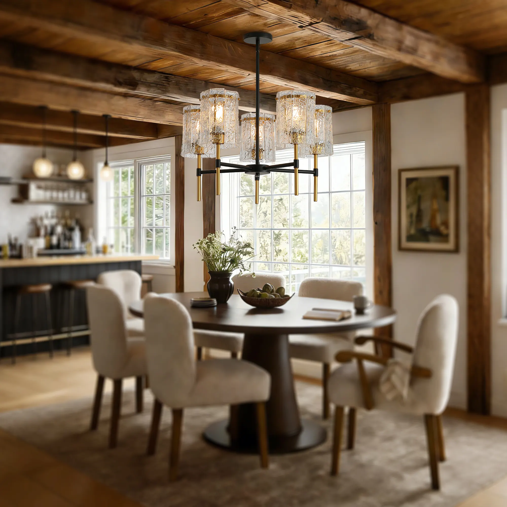 Modern 5-Light Textured Glass Chandelier, image 6 of 11
