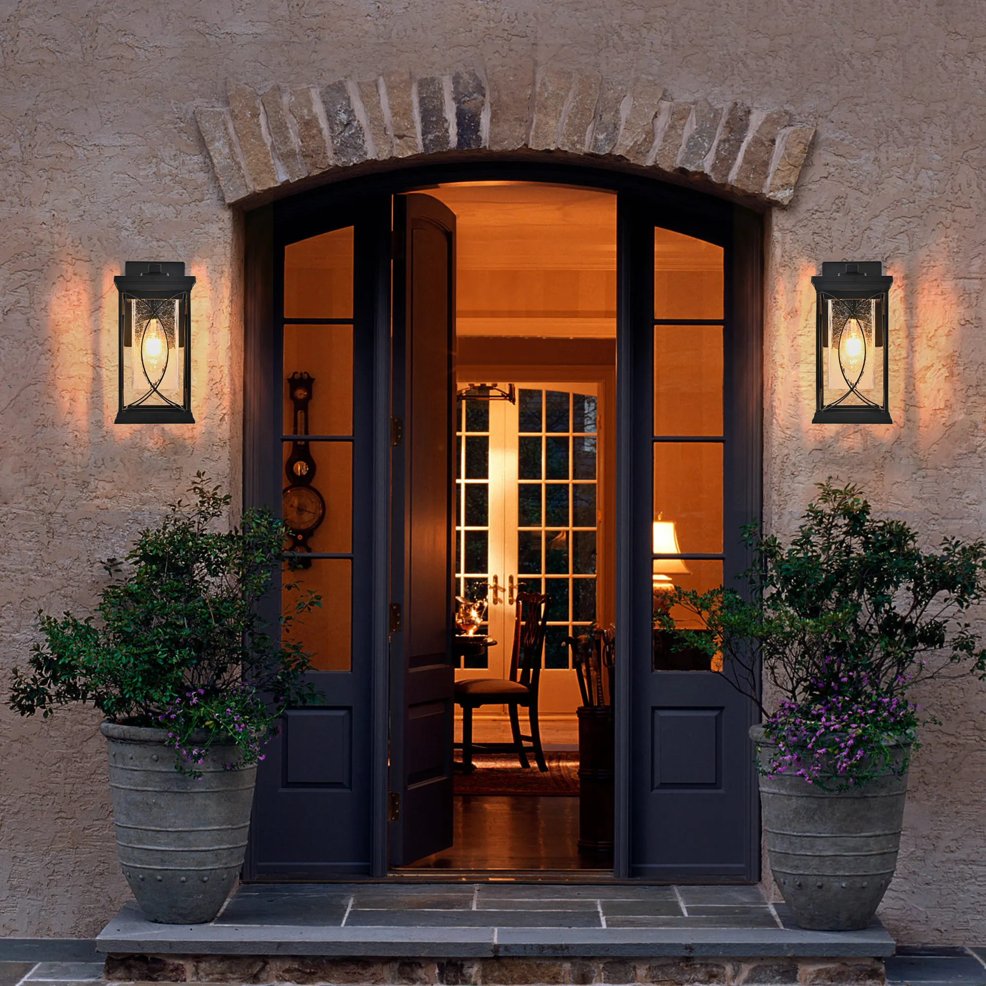 Modern Black Glass Outdoor Wall Light, 14 in