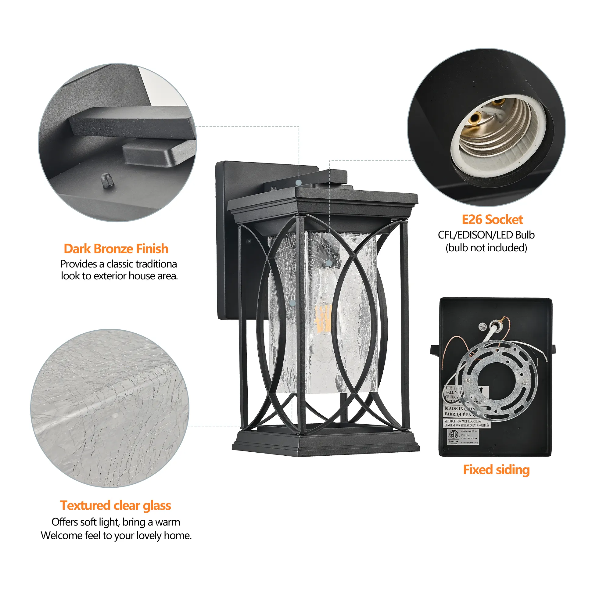 Glass Outdoor Wall Lantern, 14 in, image 9 of 9