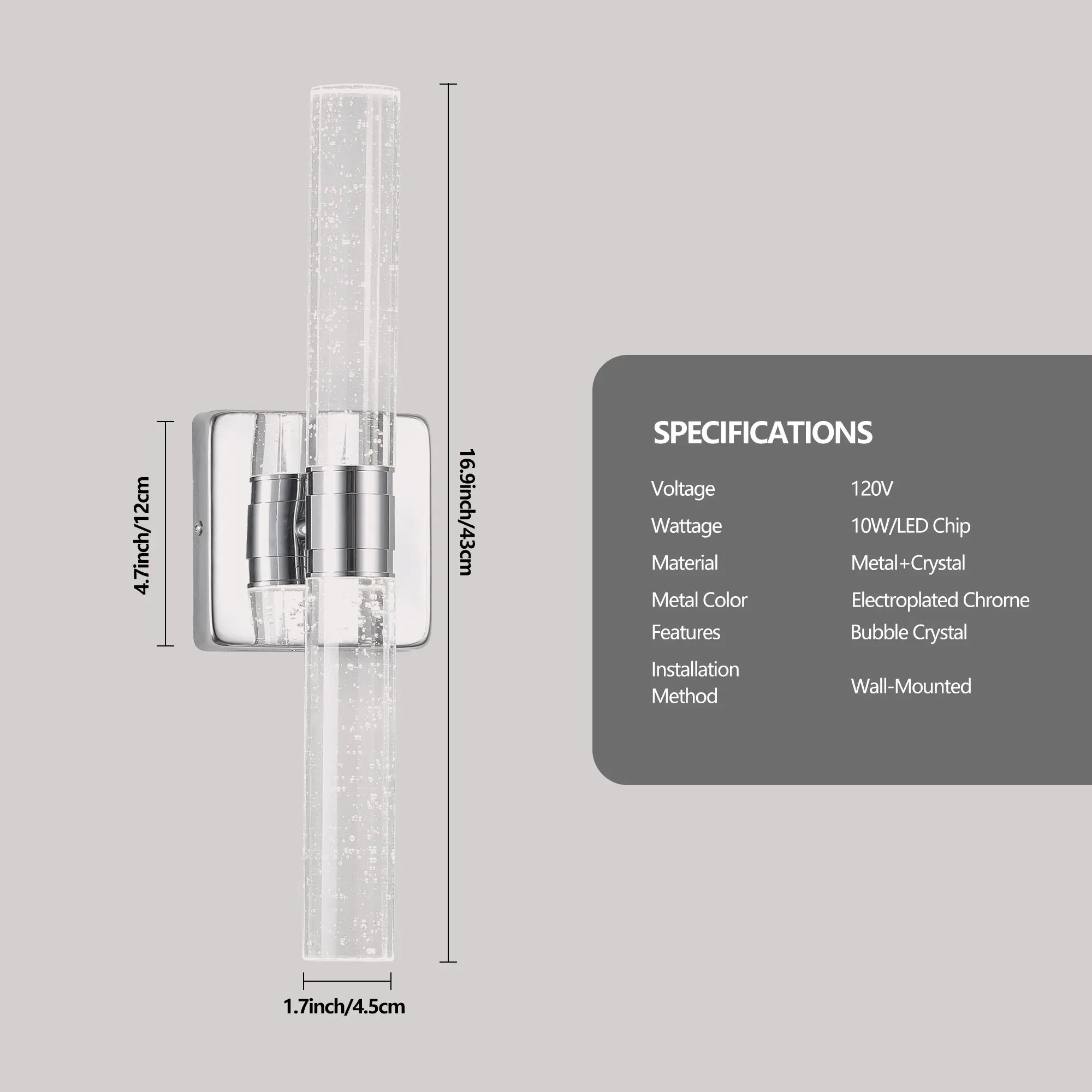 Contemporary Chrome Crystal Wall Sconce (2-Pack), image 8 of 9