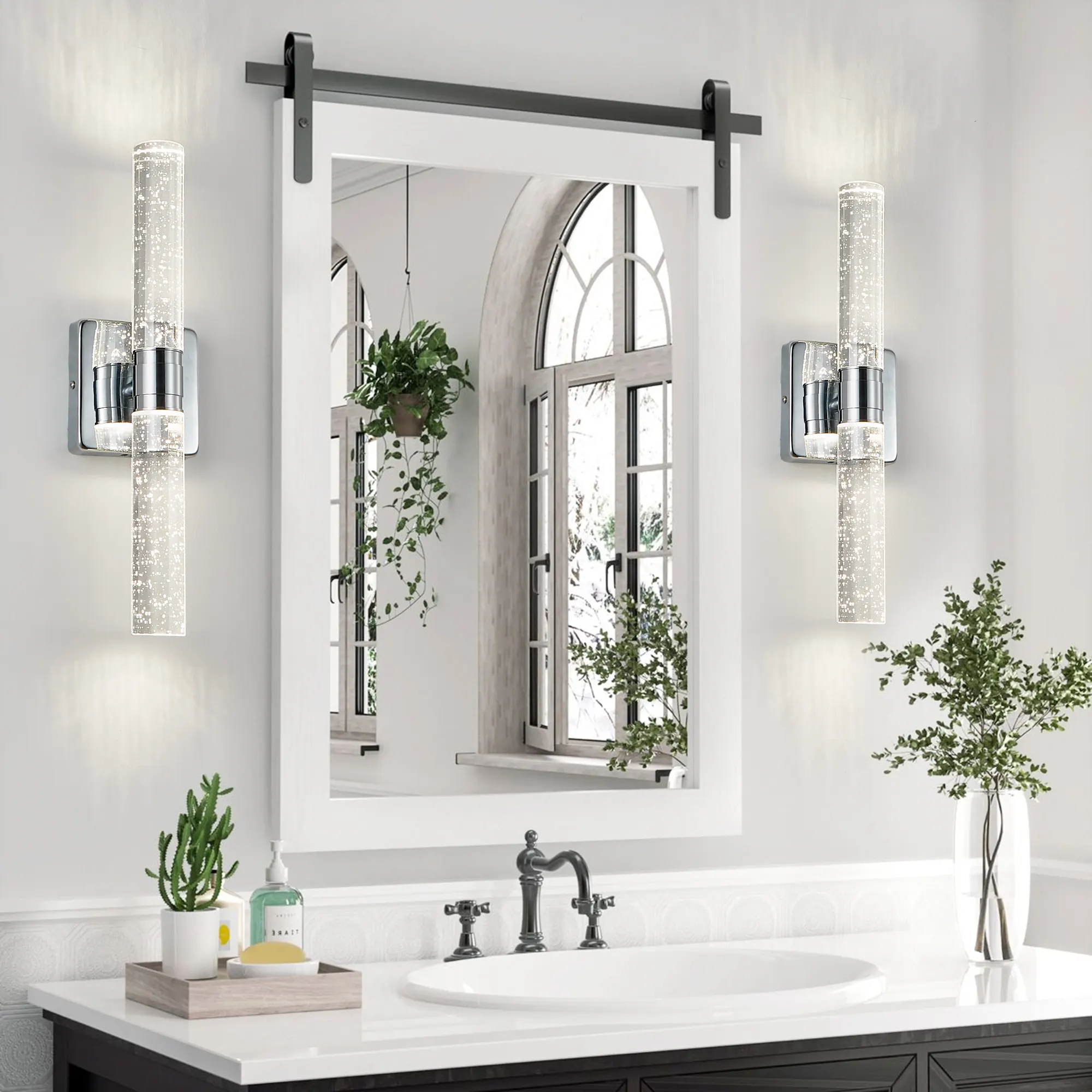 Contemporary Chrome Crystal Wall Sconce (2-Pack), image 3 of 9