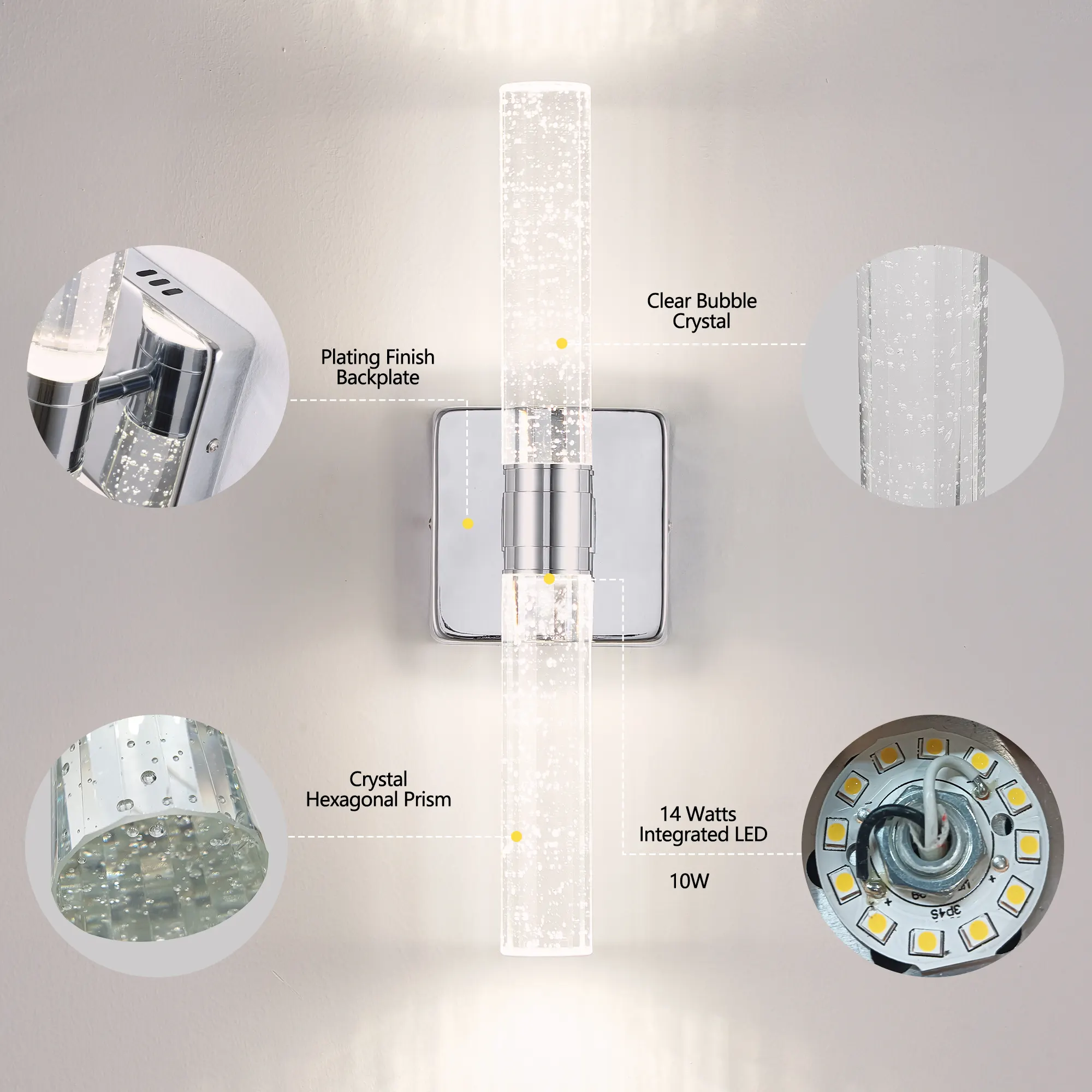 Contemporary Chrome Crystal Wall Sconce (2-Pack), image 4 of 9