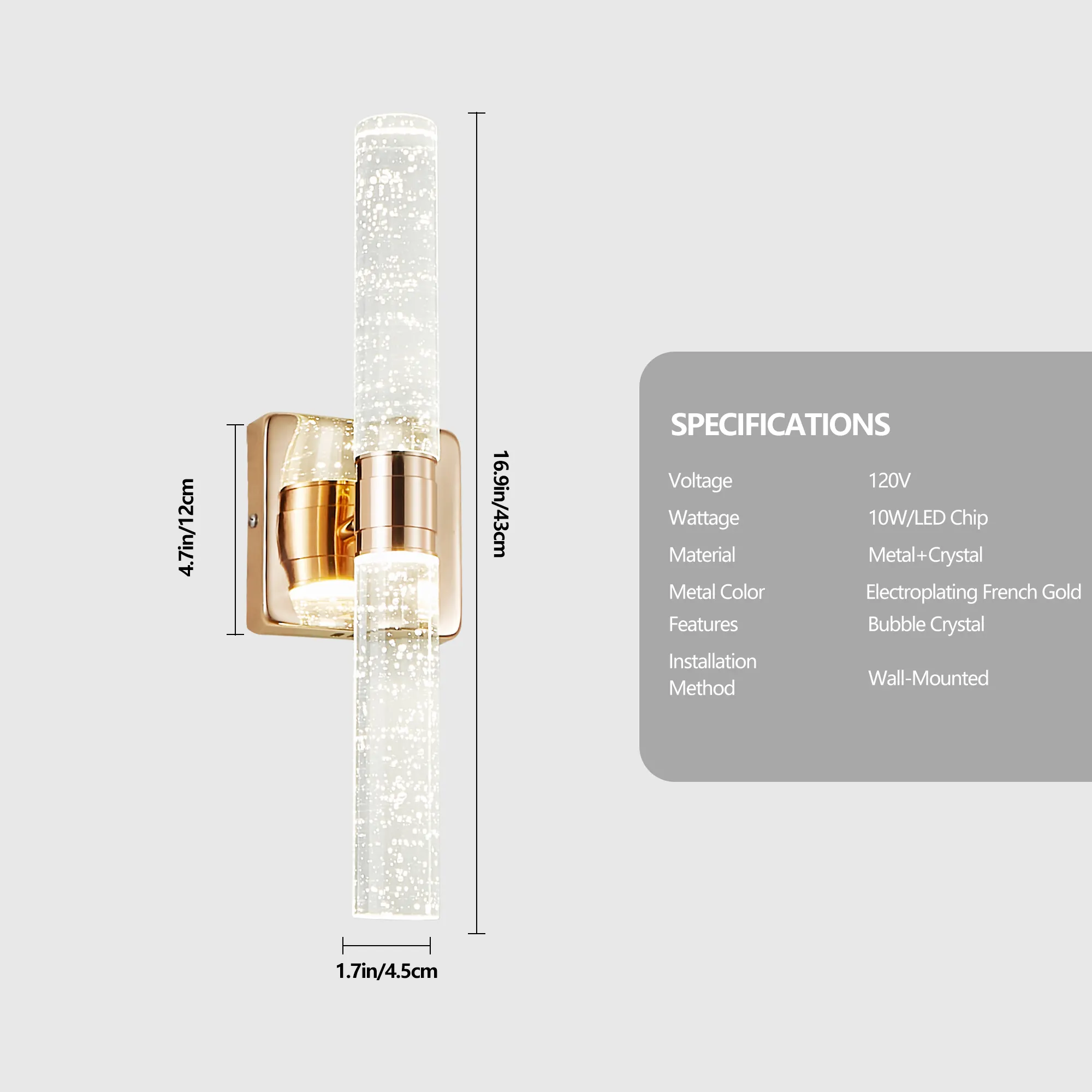 Contemporary Gold Crystal Wall Sconce (2-Pack), image 7 of 8