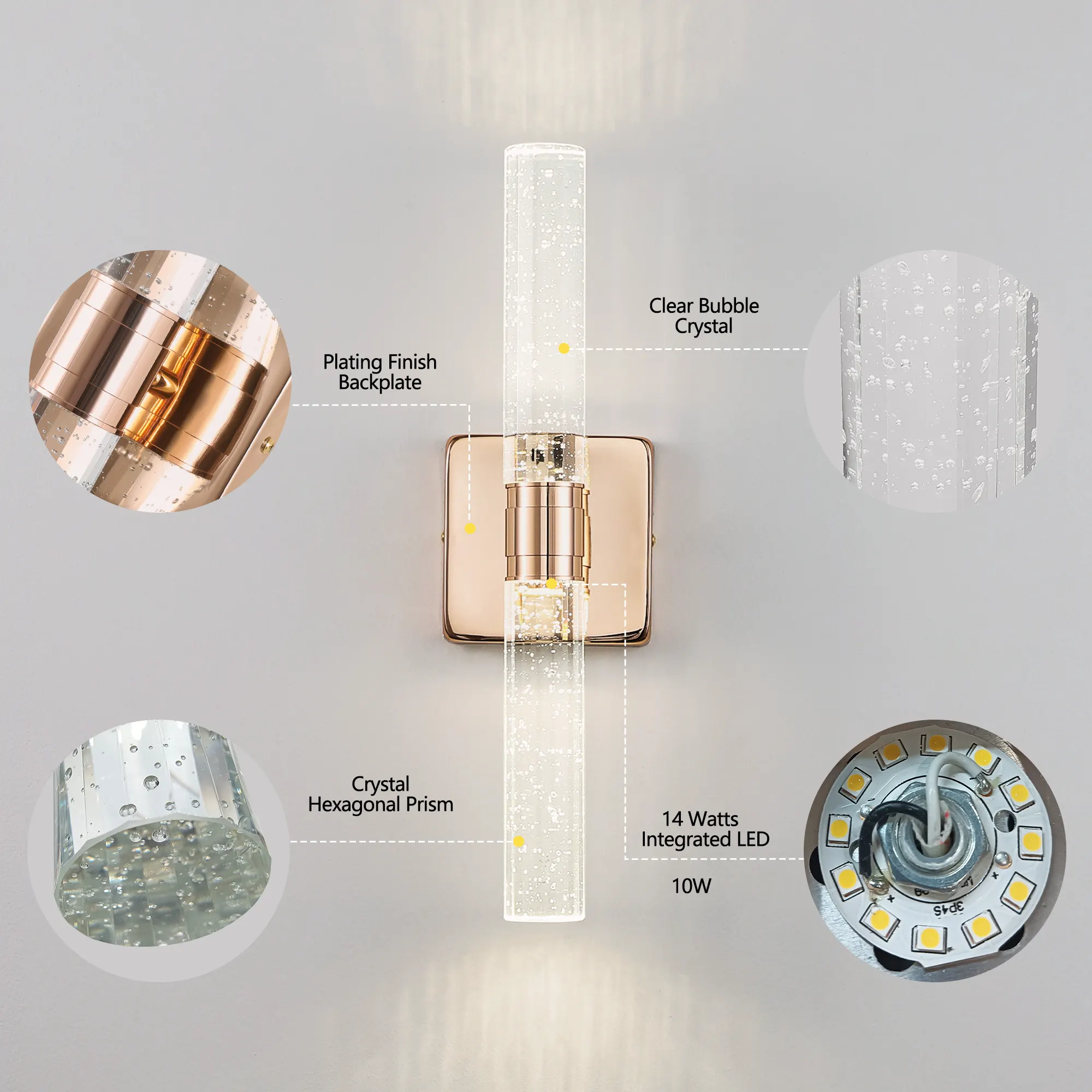 Contemporary Gold Crystal Wall Sconce (2-Pack), image 3 of 8