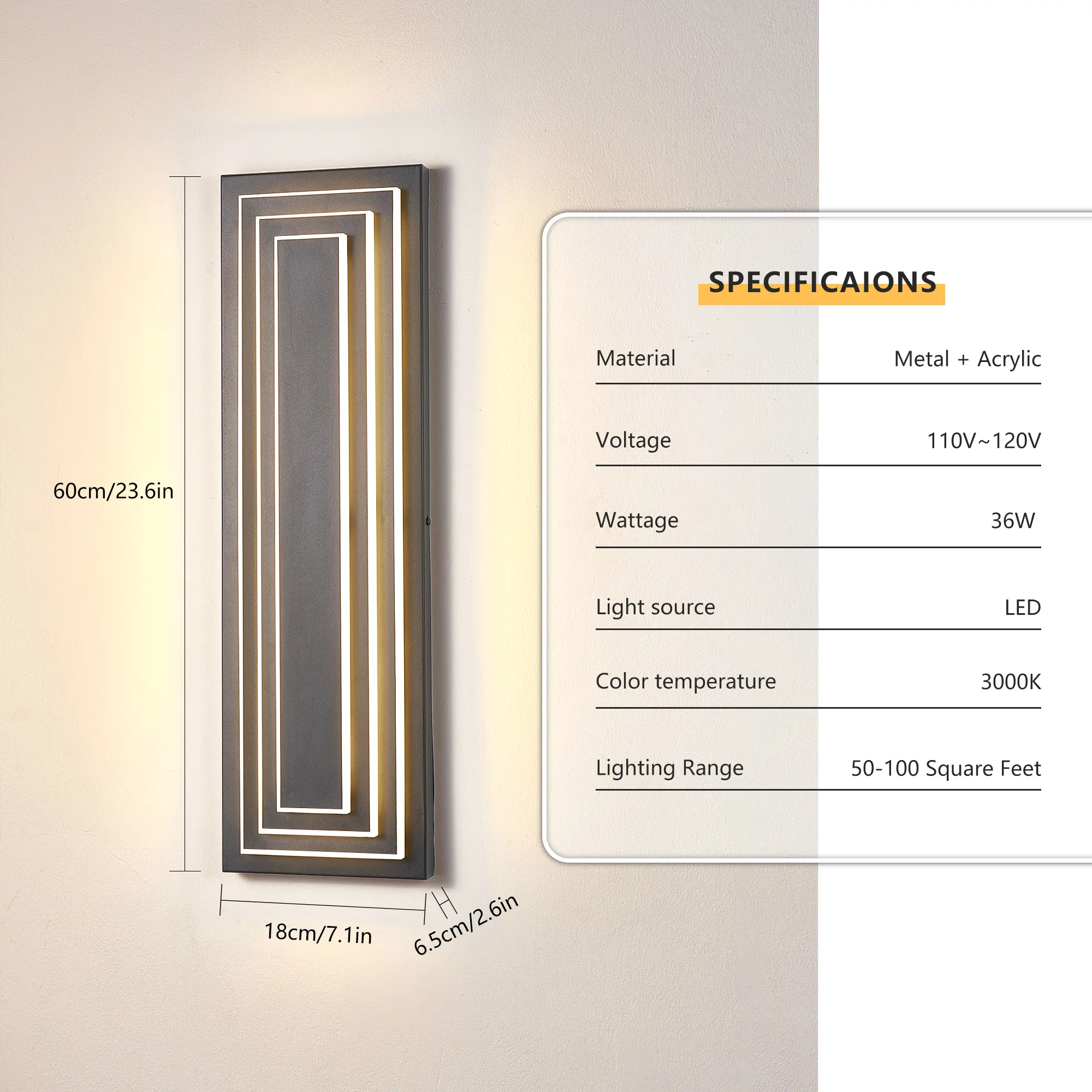 Modern Black Outdoor Wall Light, 23.6 in (2-Pack), image 7 of 9