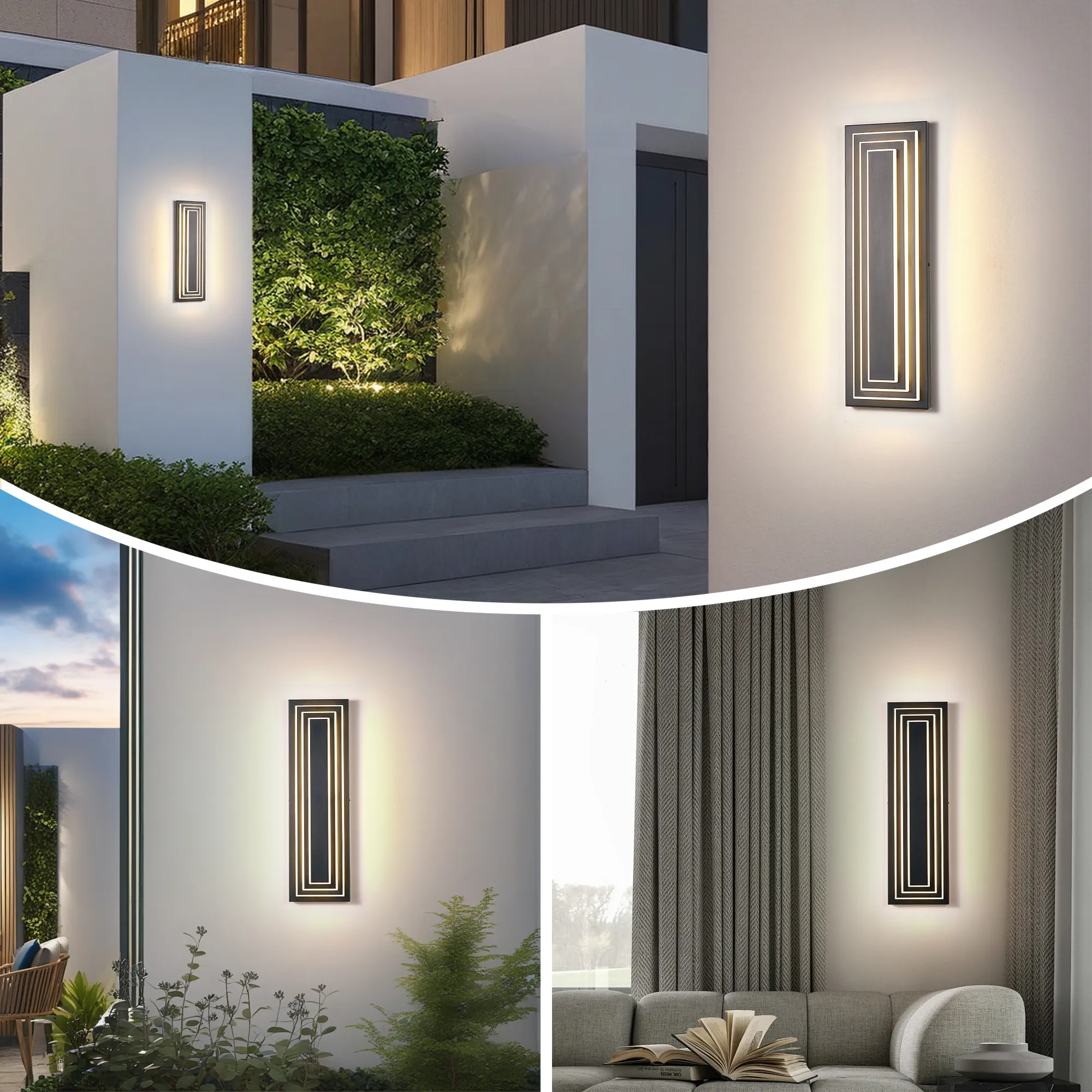Modern Black Outdoor Wall Light, 23.6 in (2-Pack), image 2 of 9