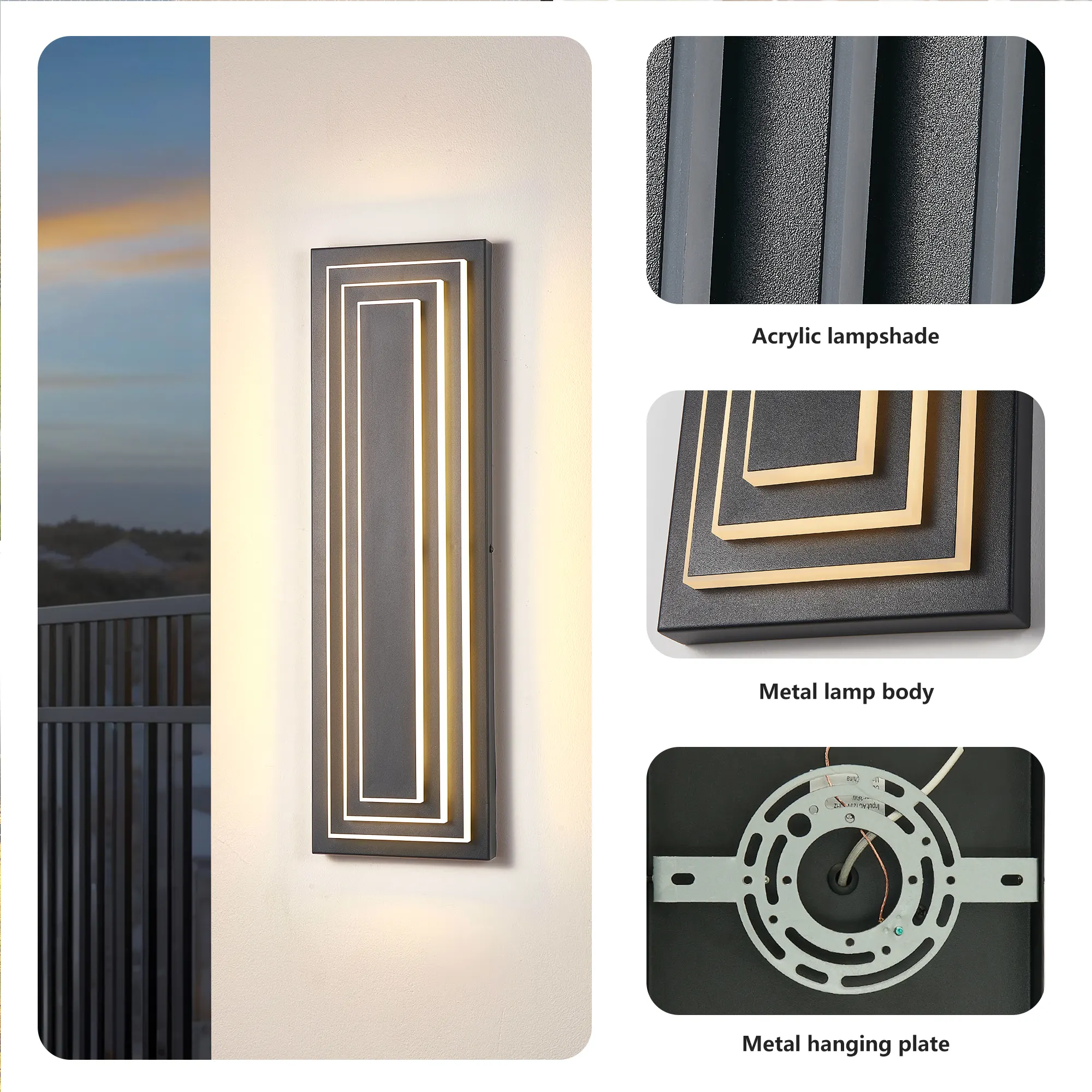 Modern Black Outdoor Wall Light, 23.6 in (2-Pack), image 9 of 9