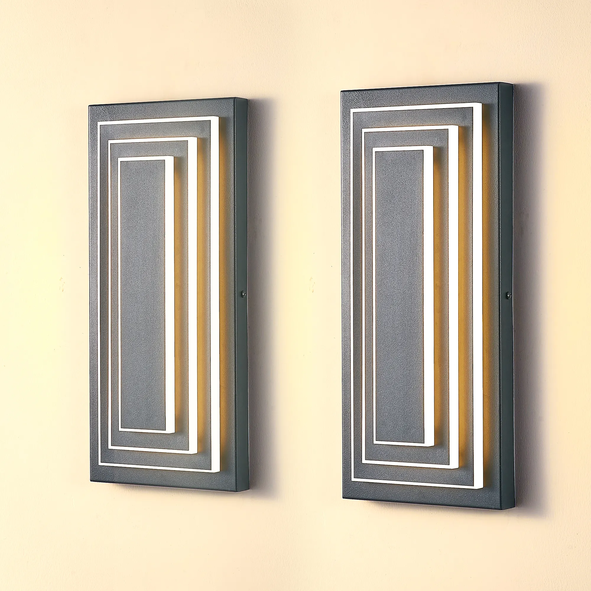 Modern Black Outdoor Wall Light, 15.7 in (2-Pack)