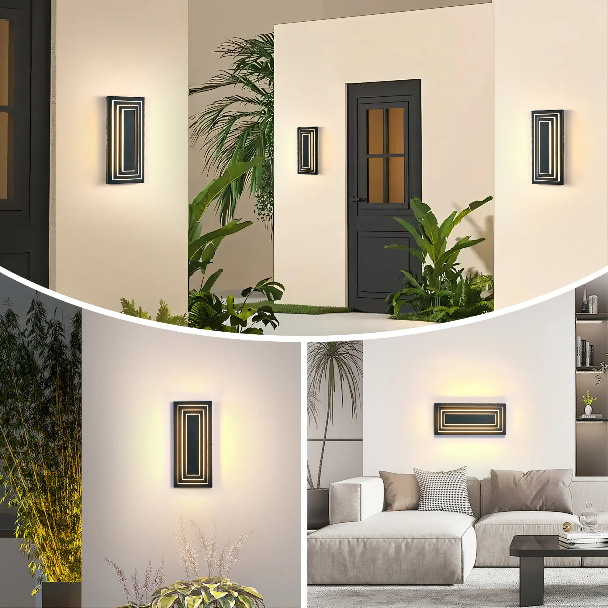 Modern Black Outdoor Wall Light, 15.7 in (2-Pack), image 3 of 8
