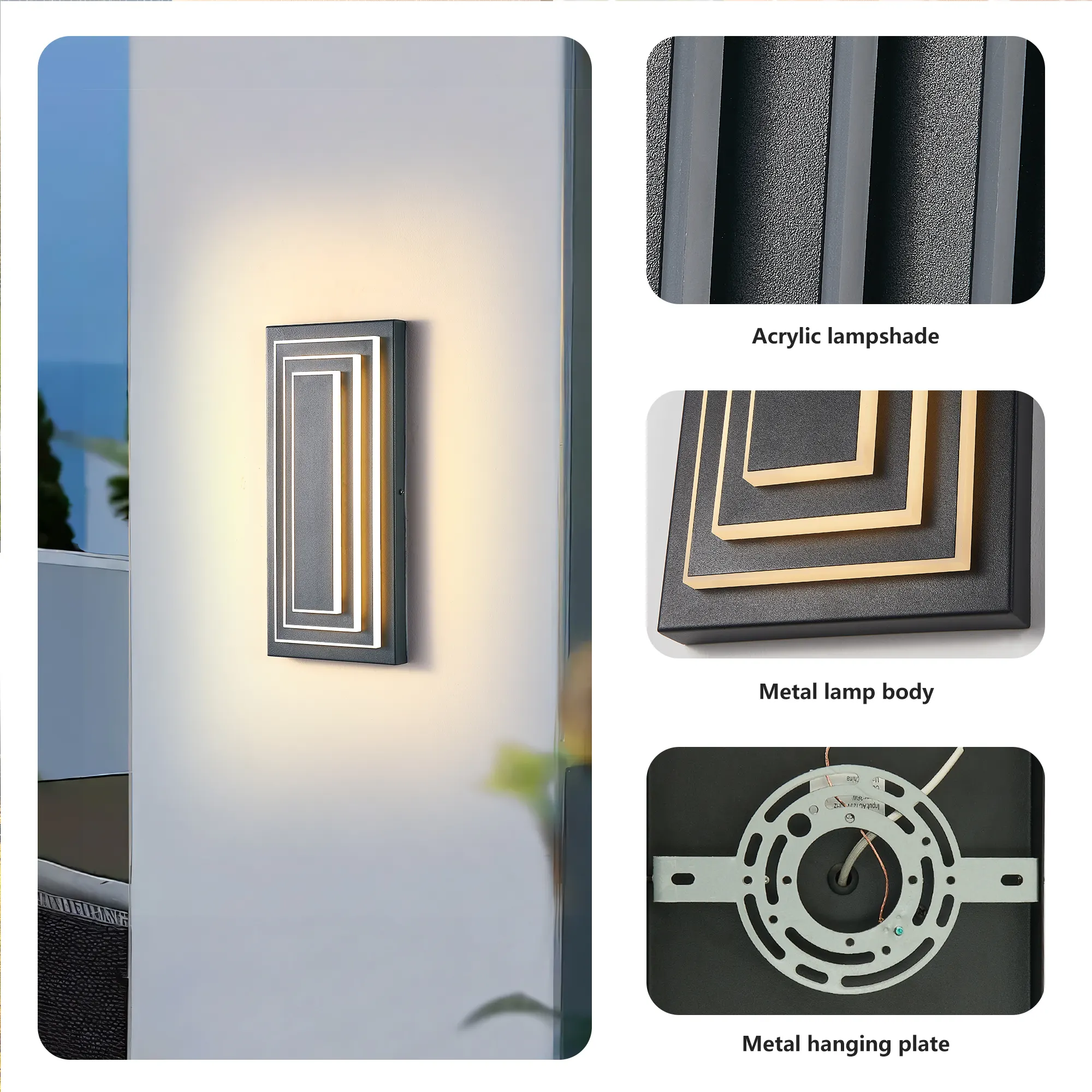 Modern Black Outdoor Wall Light, 15.7 in (2-Pack), image 8 of 8