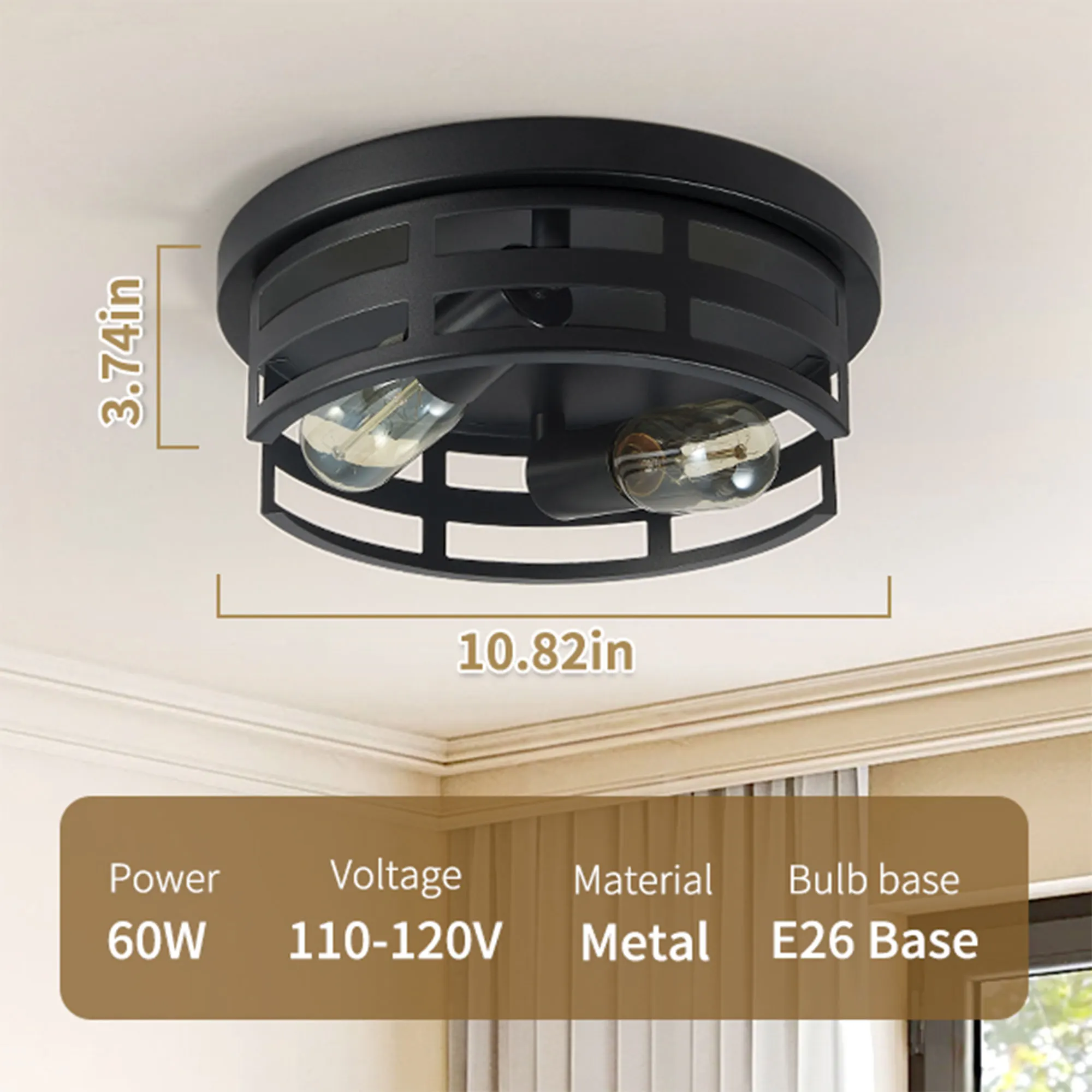Farmhouse 2-Light Flush Mount Ceiling Light, 11 in (2-Pack), image 8 of 8