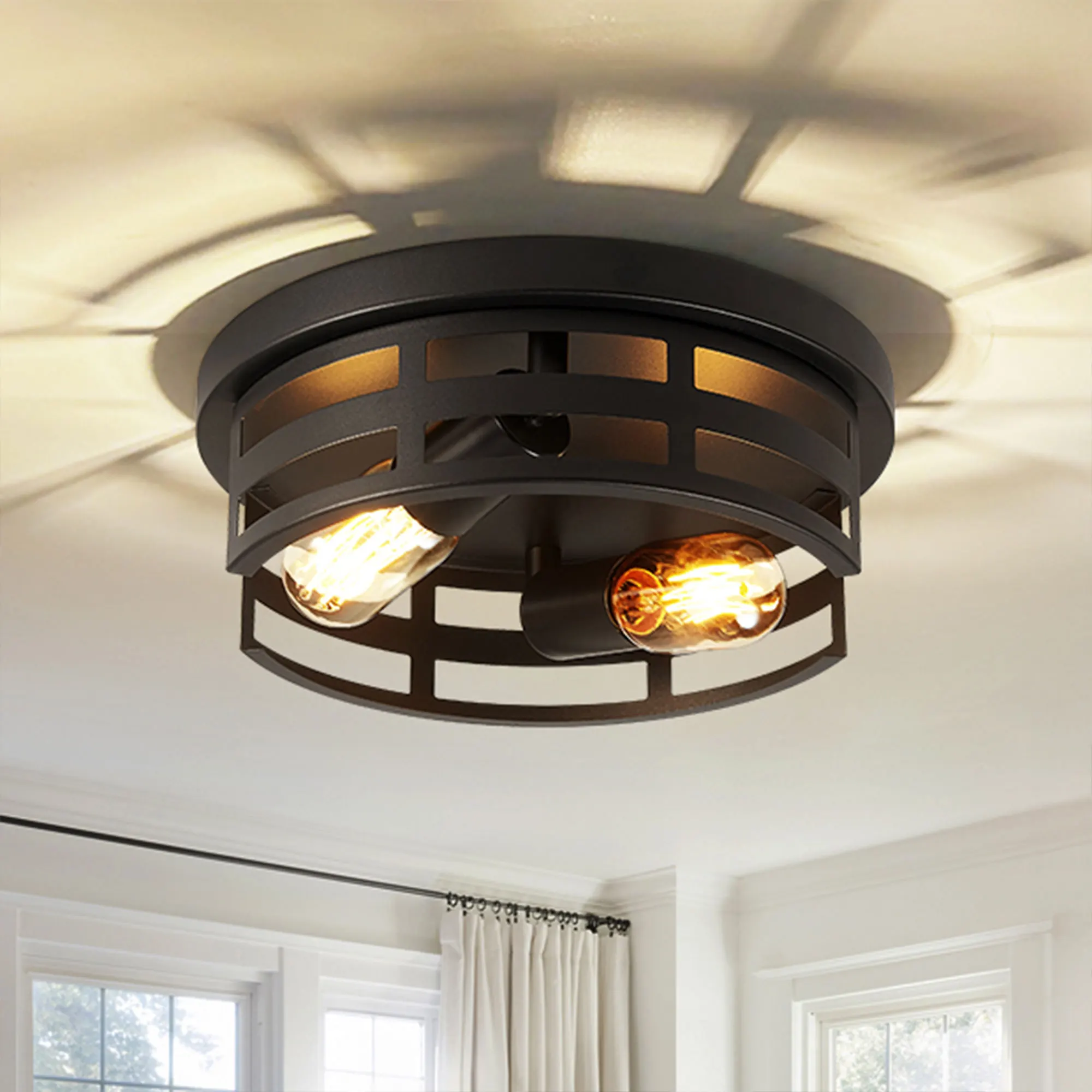 Farmhouse 2-Light Flush Mount Ceiling Light, 11 in (2-Pack)