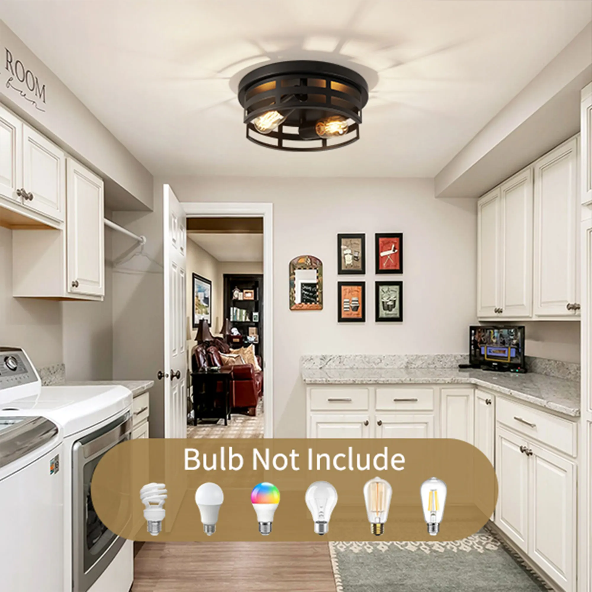 Farmhouse 2-Light Flush Mount Ceiling Light, 11 in (2-Pack), image 4 of 8