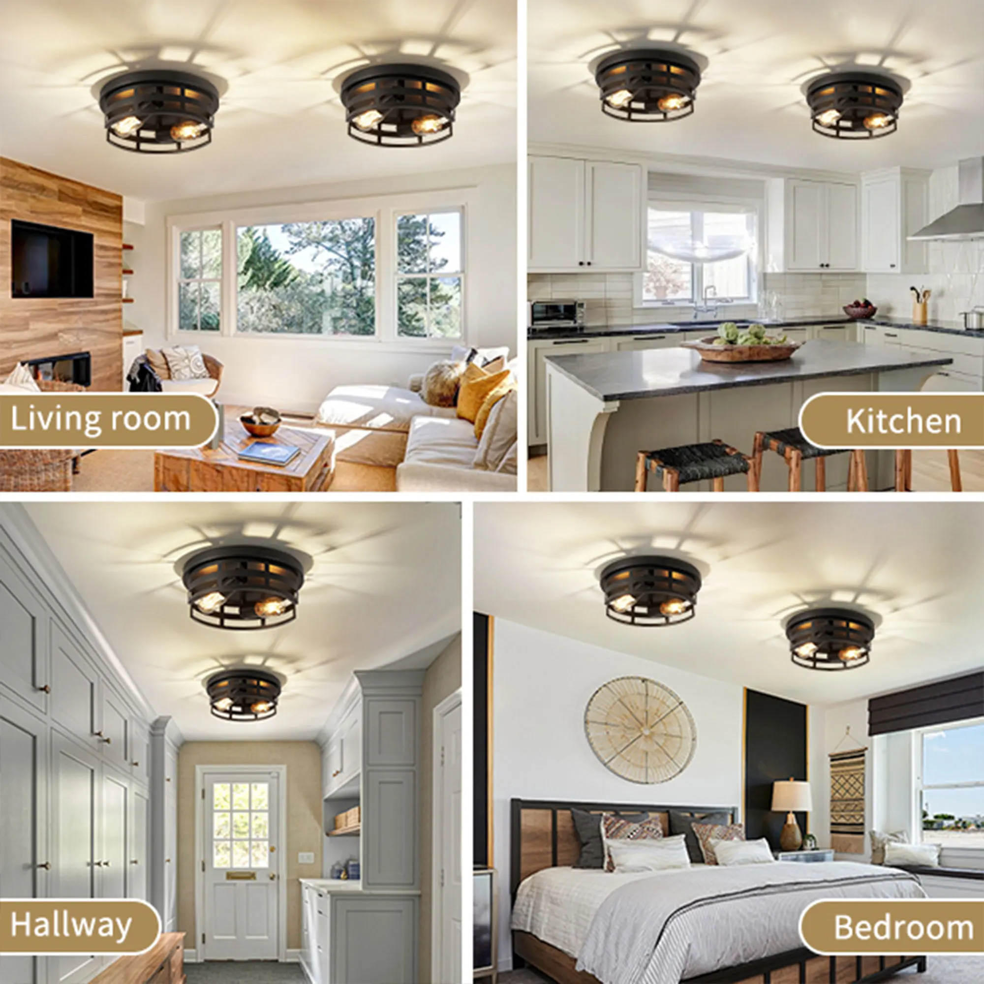 Farmhouse 2-Light Flush Mount Ceiling Light, 11 in (2-Pack), image 5 of 8