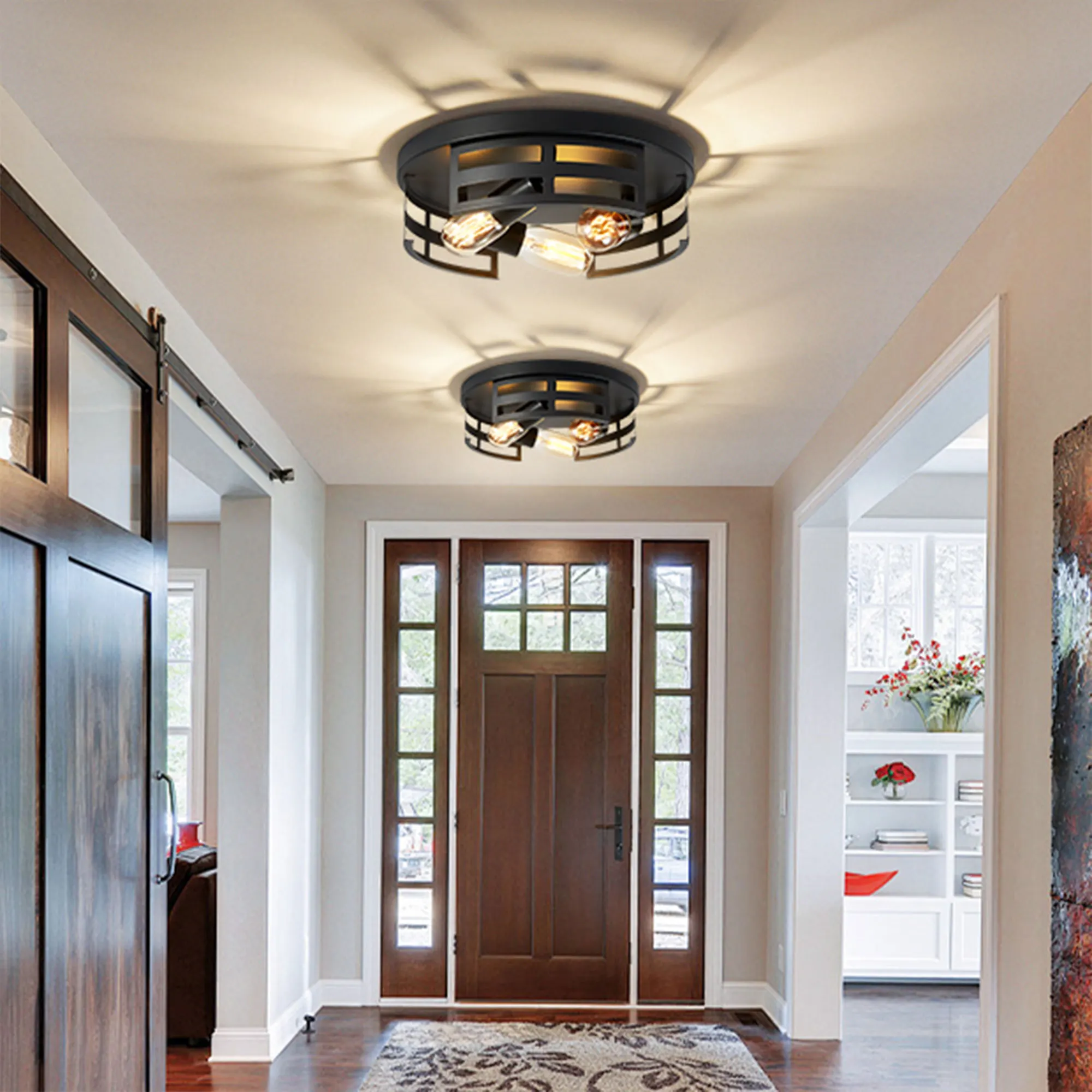 Farmhouse 3-Light Flush Mount Ceiling Light, 13 in (2-Pack), image 2 of 8