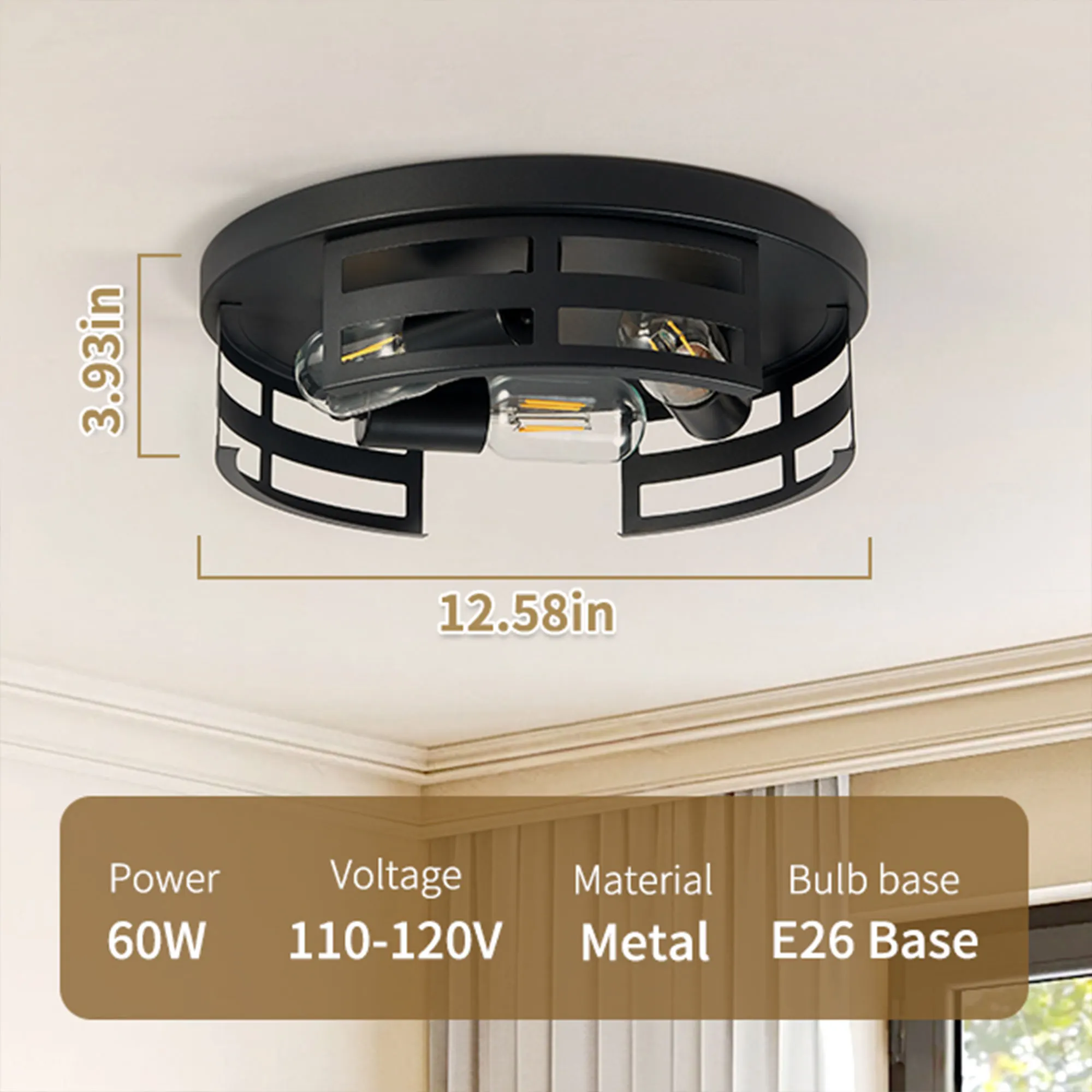 Farmhouse 3-Light Flush Mount Ceiling Light, 13 in (2-Pack), image 8 of 8