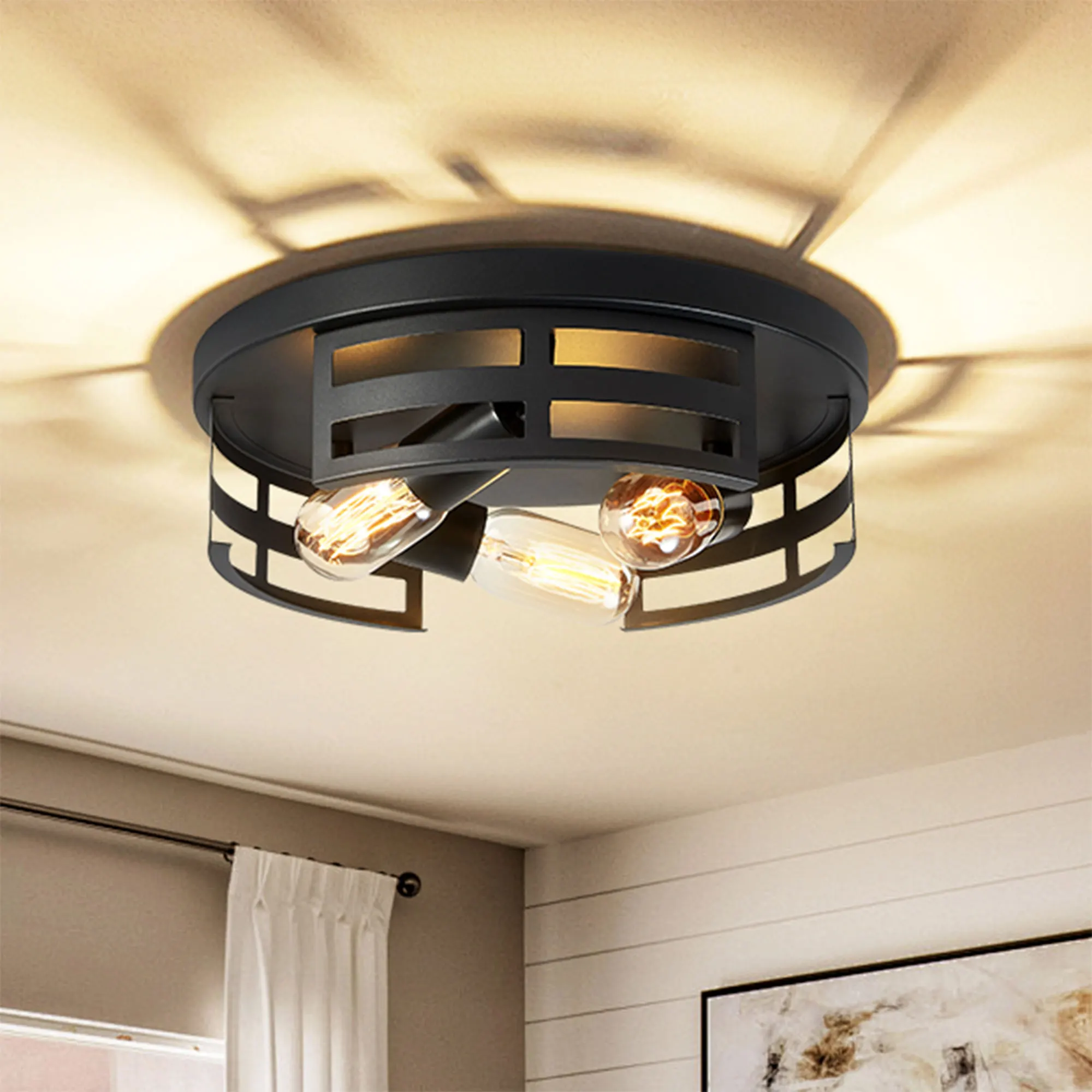 Farmhouse 3-Light Flush Mount Ceiling Light, 13 in (2-Pack), image 3 of 8