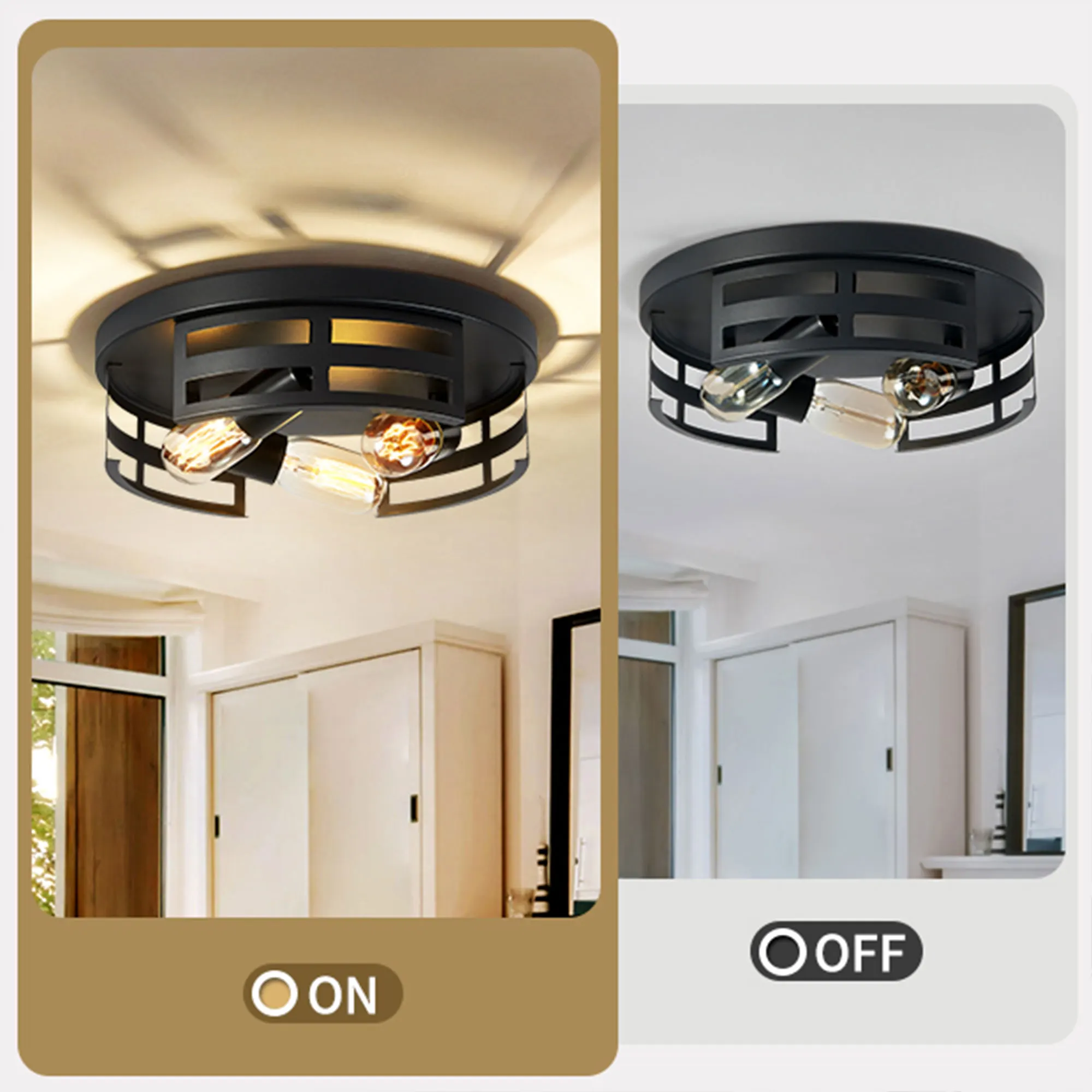 Farmhouse 3-Light Flush Mount Ceiling Light, 13 in (2-Pack), image 4 of 8