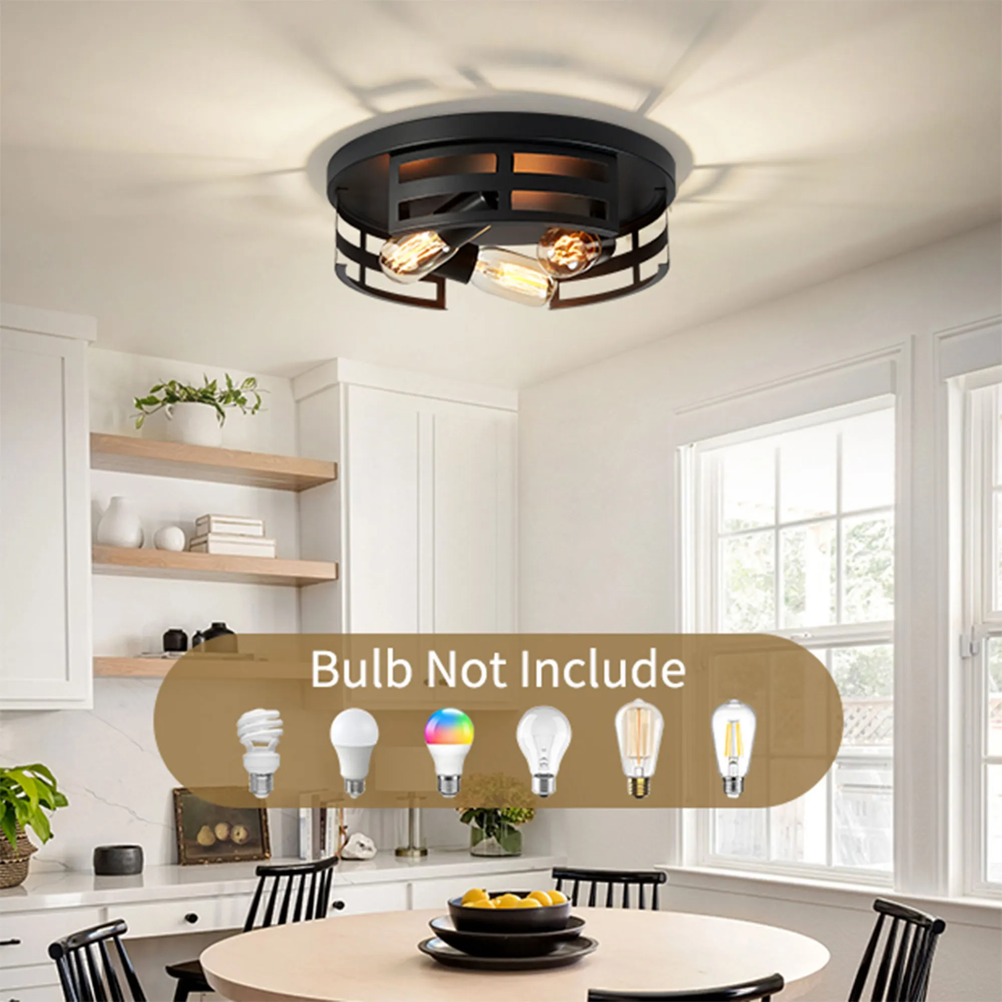 Farmhouse 3-Light Flush Mount Ceiling Light, 13 in (2-Pack), image 5 of 8