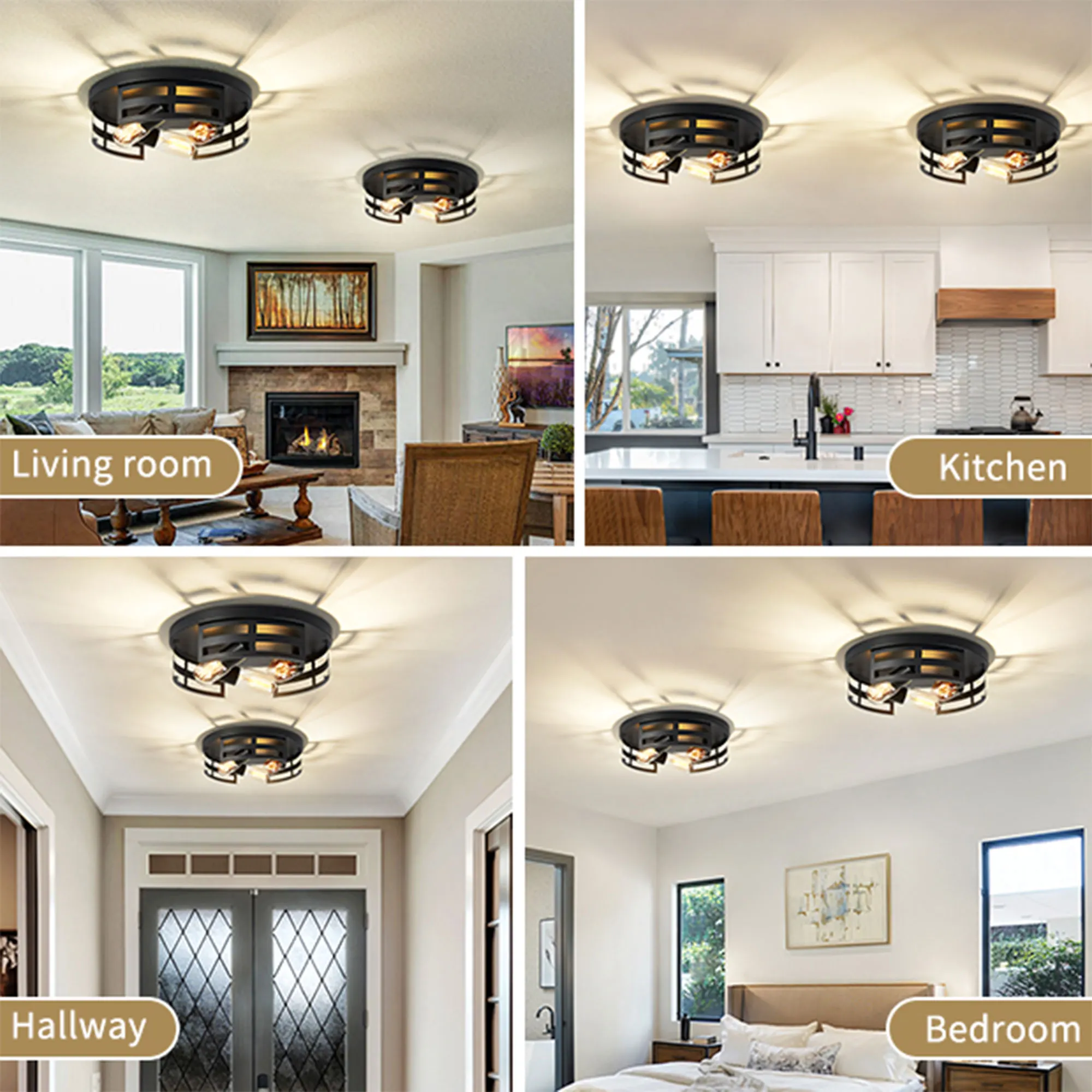 Farmhouse 3-Light Flush Mount Ceiling Light, 13 in (2-Pack), image 6 of 8