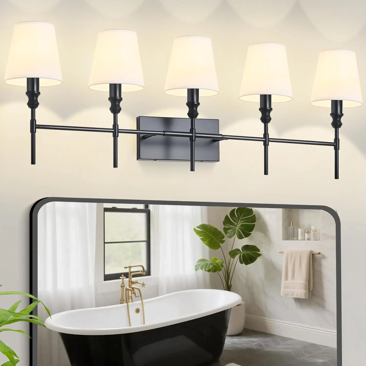 Vintage Black 5-Light Fabric Vanity Light, image 2 of 10