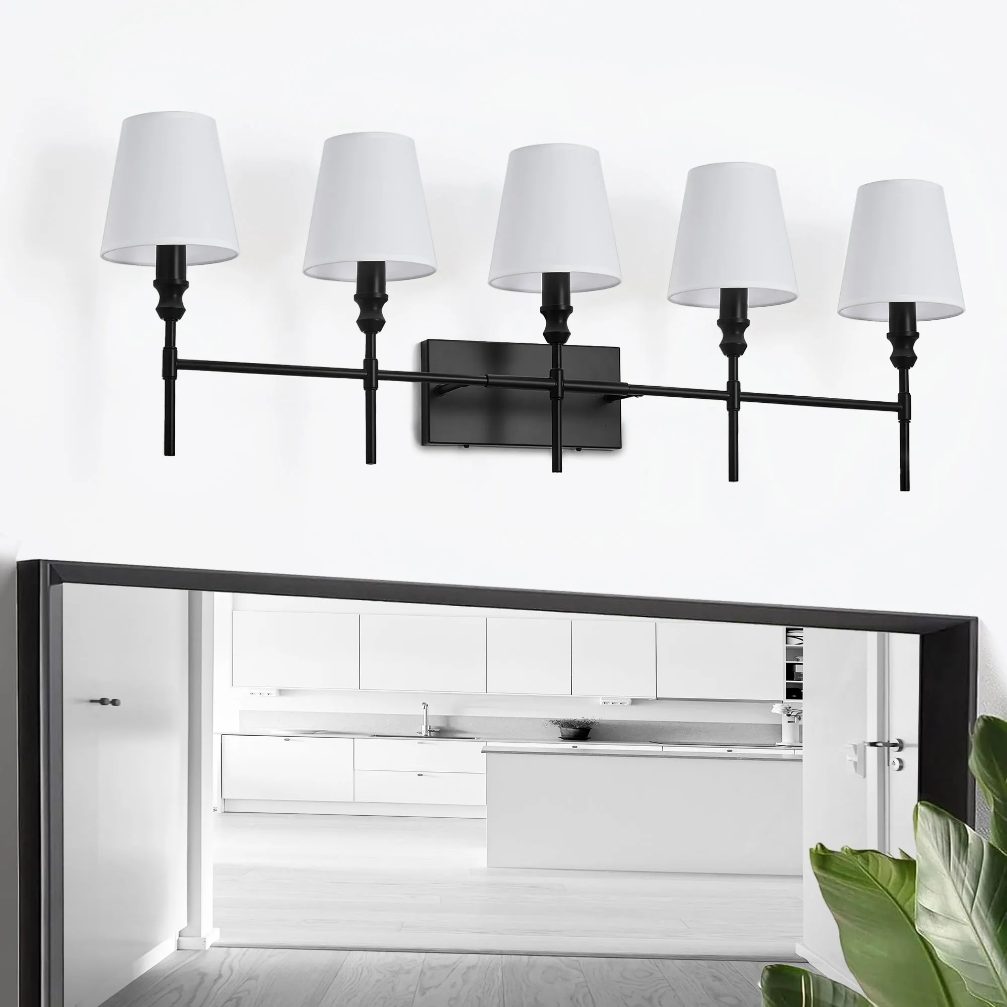 Vintage Black 5-Light Fabric Vanity Light, image 3 of 10