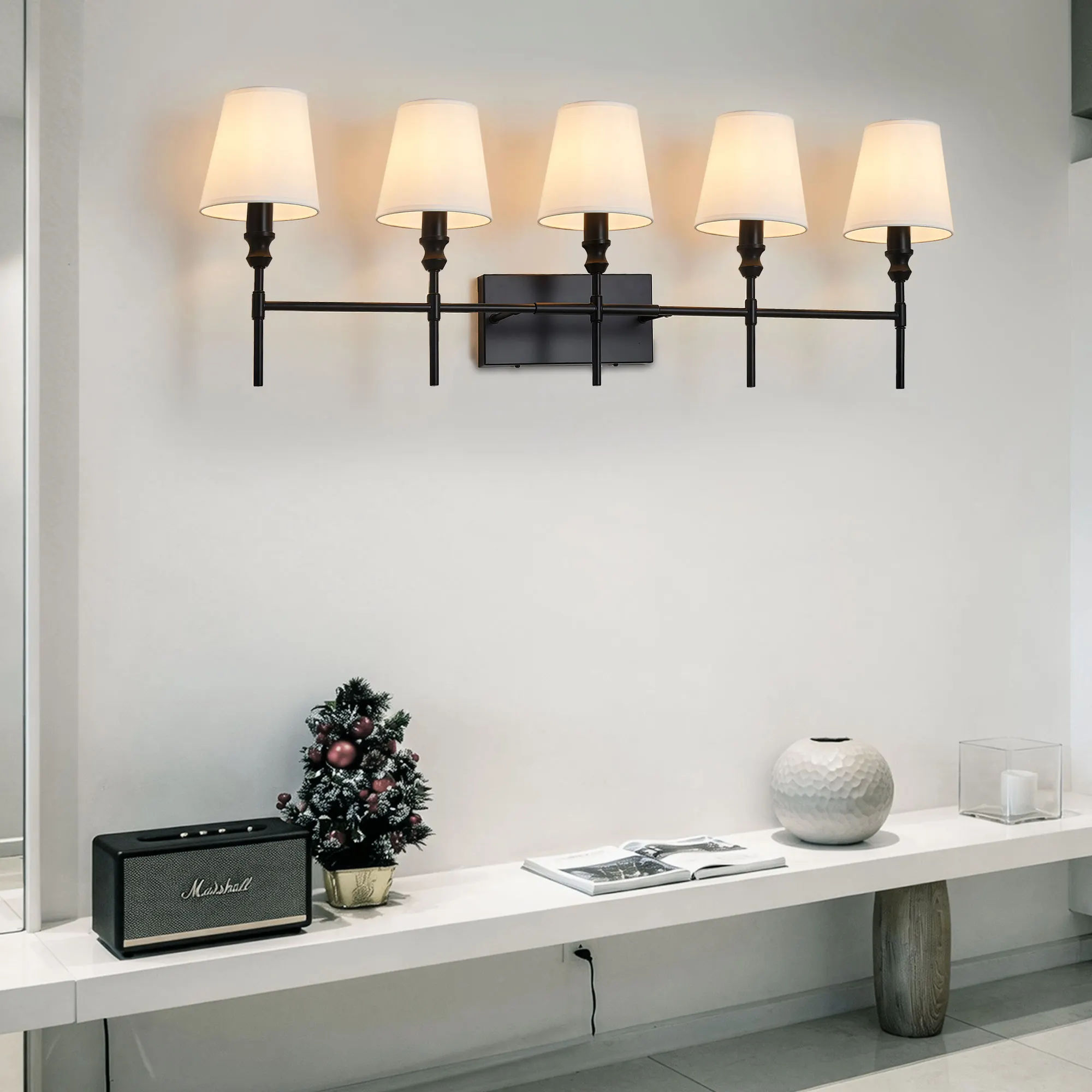 Vintage Black 5-Light Fabric Vanity Light