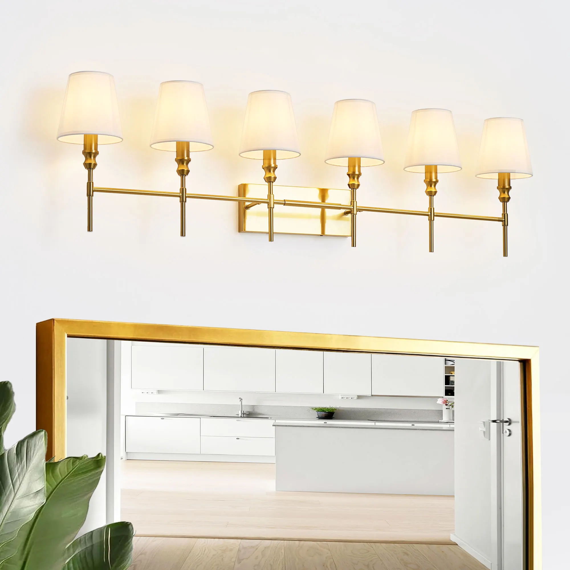 Vintage Gold 6-Light Fabric Vanity Light