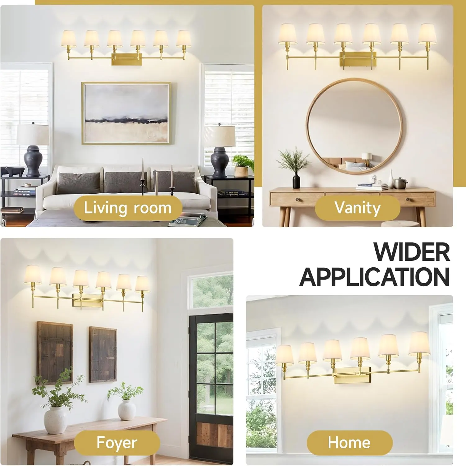 Vintage Gold 6-Light Fabric Vanity Light, image 2 of 7