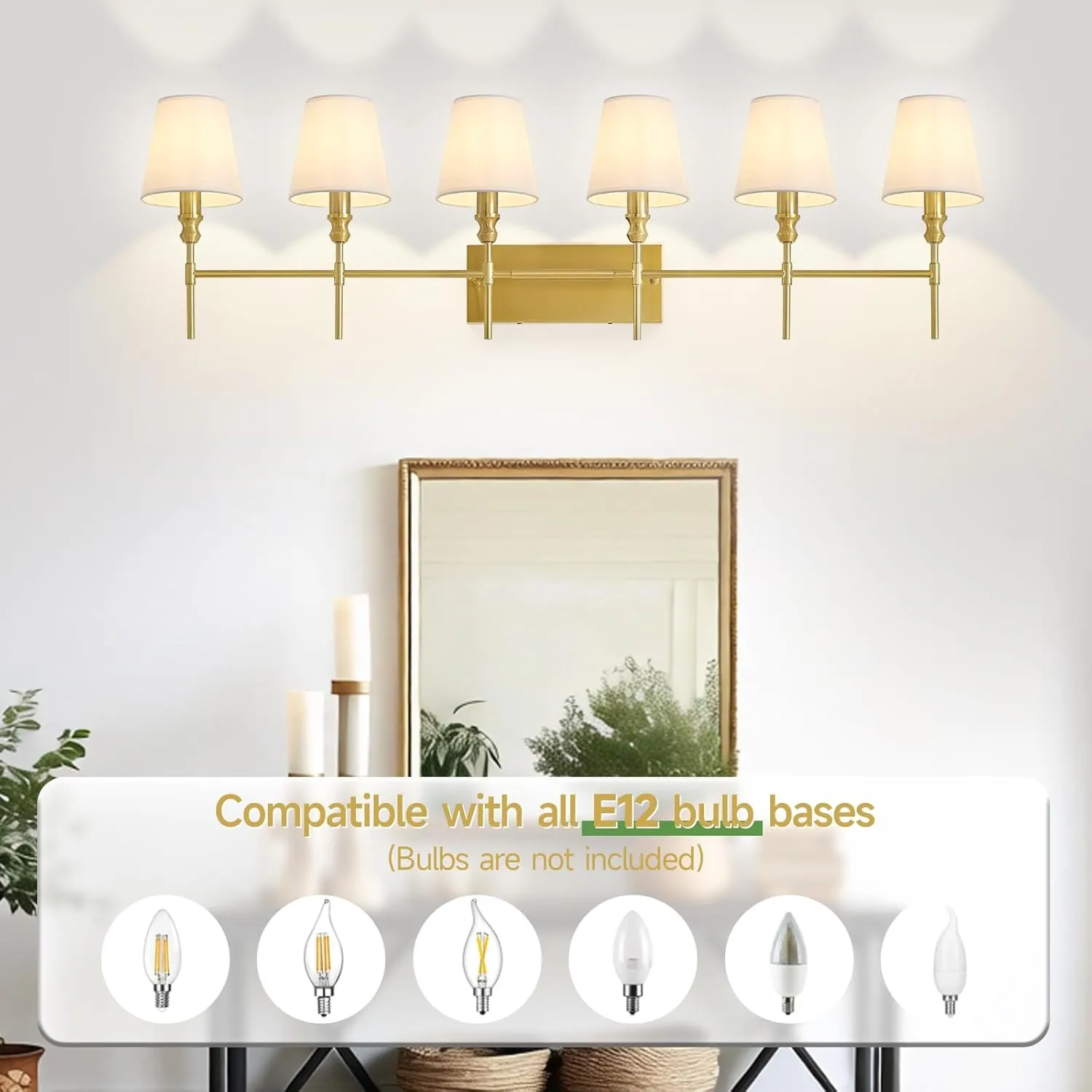 Vintage Gold 6-Light Fabric Vanity Light, image 5 of 7