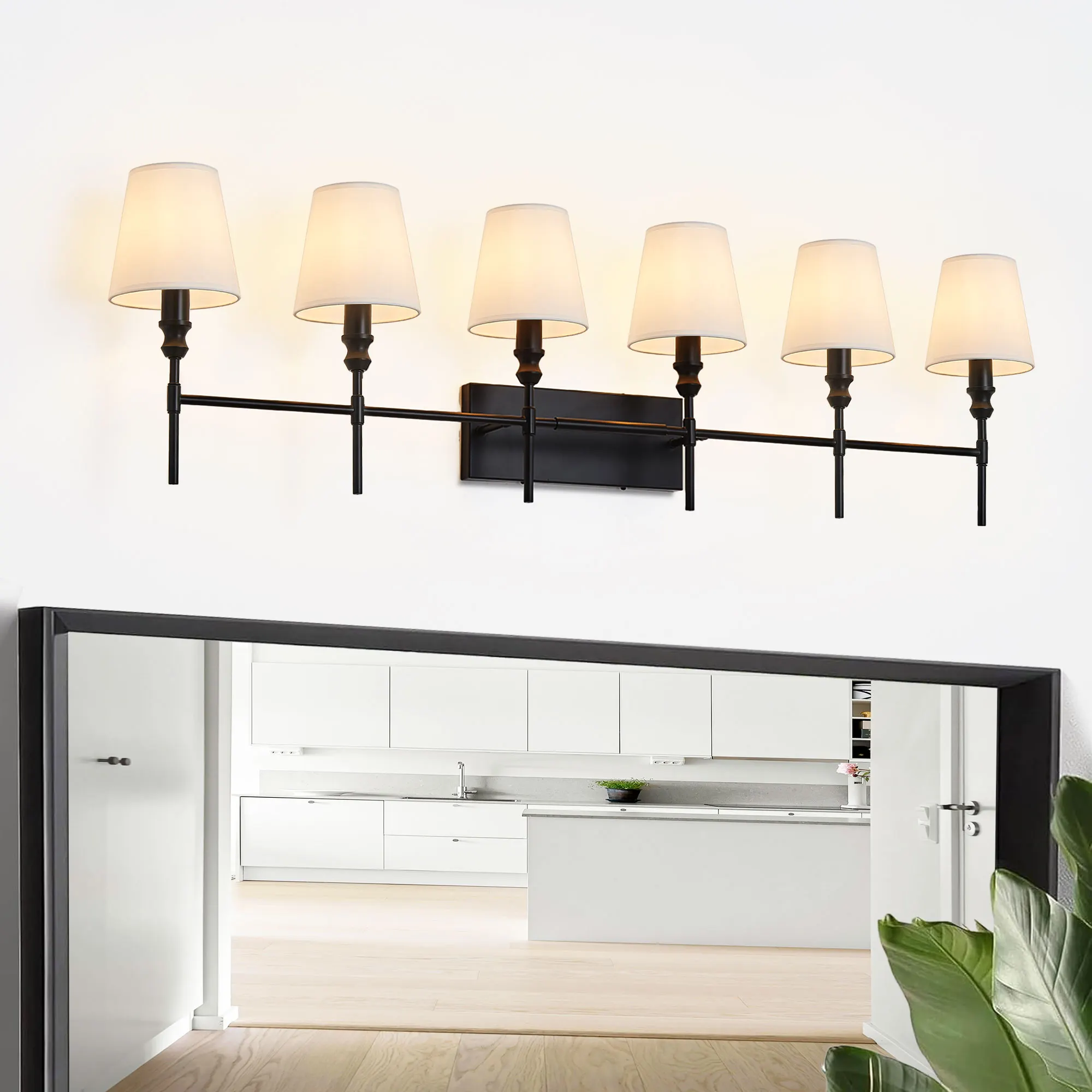Vintage Black 5-Light Fabric Vanity Light, image 2 of 9