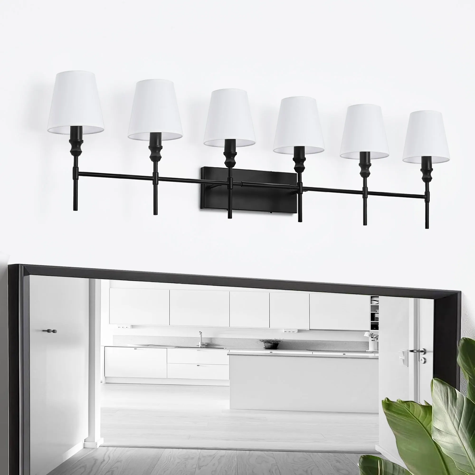 Vintage Black 5-Light Fabric Vanity Light, image 3 of 9