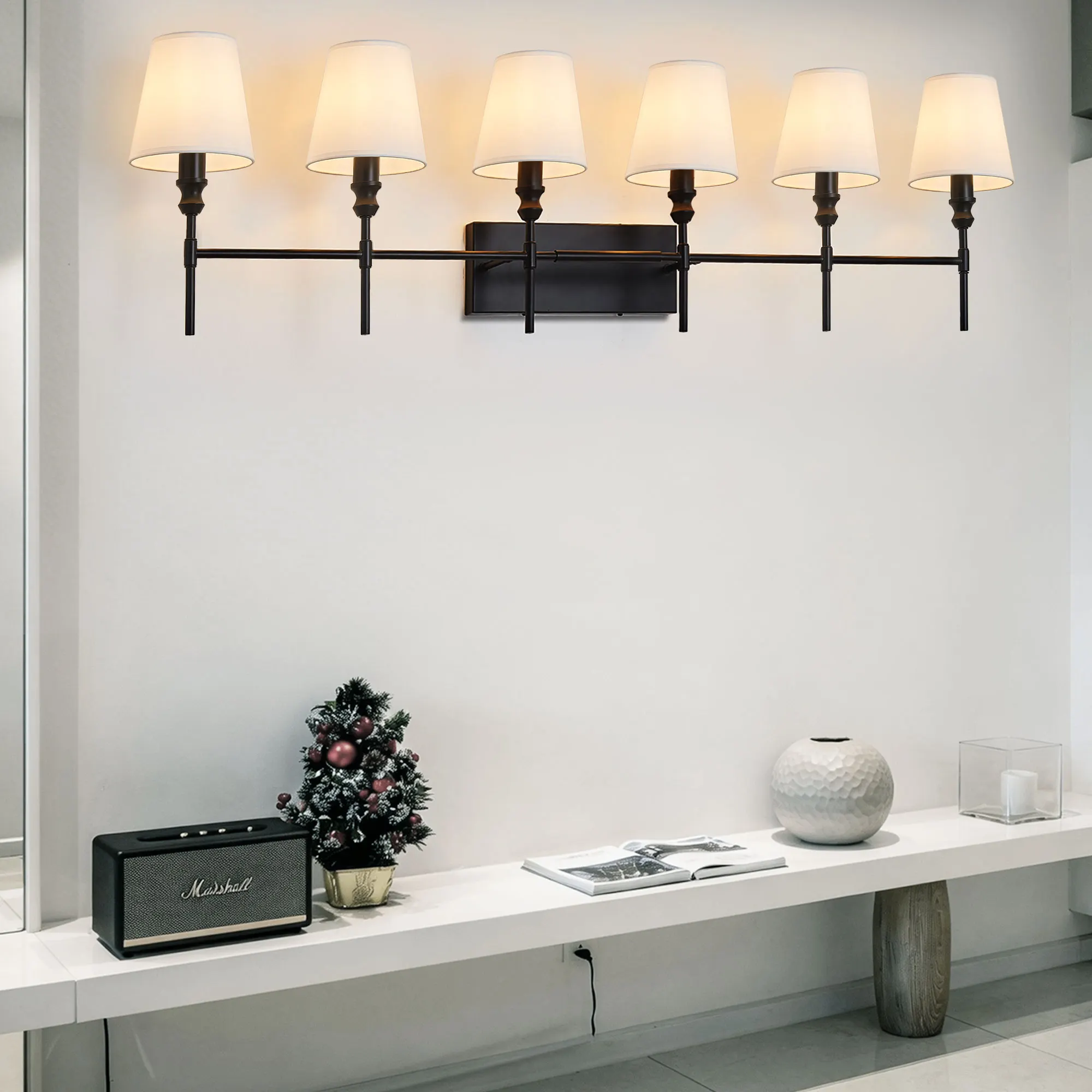 Vintage Black 5-Light Fabric Vanity Light