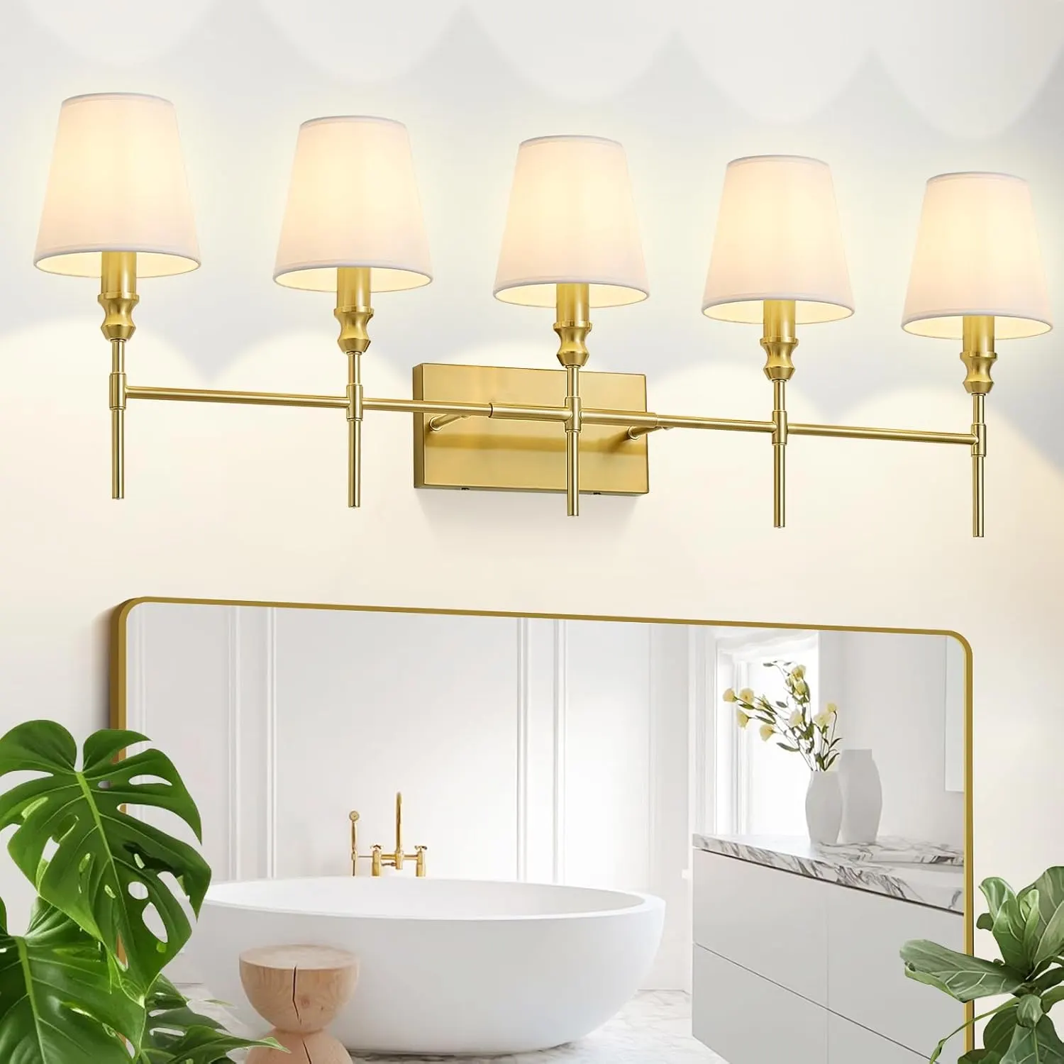 Vintage Gold 6-Light Fabric Vanity Light