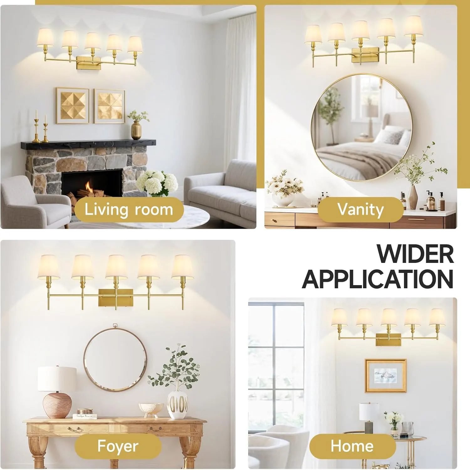 Vintage Gold 6-Light Fabric Vanity Light, image 2 of 7