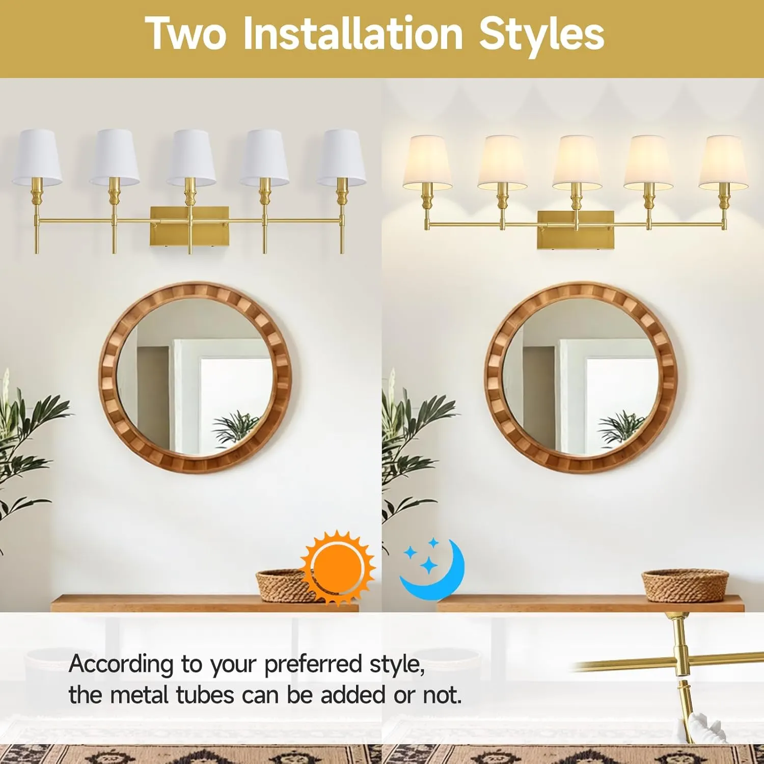 Vintage Gold 6-Light Fabric Vanity Light, image 3 of 7