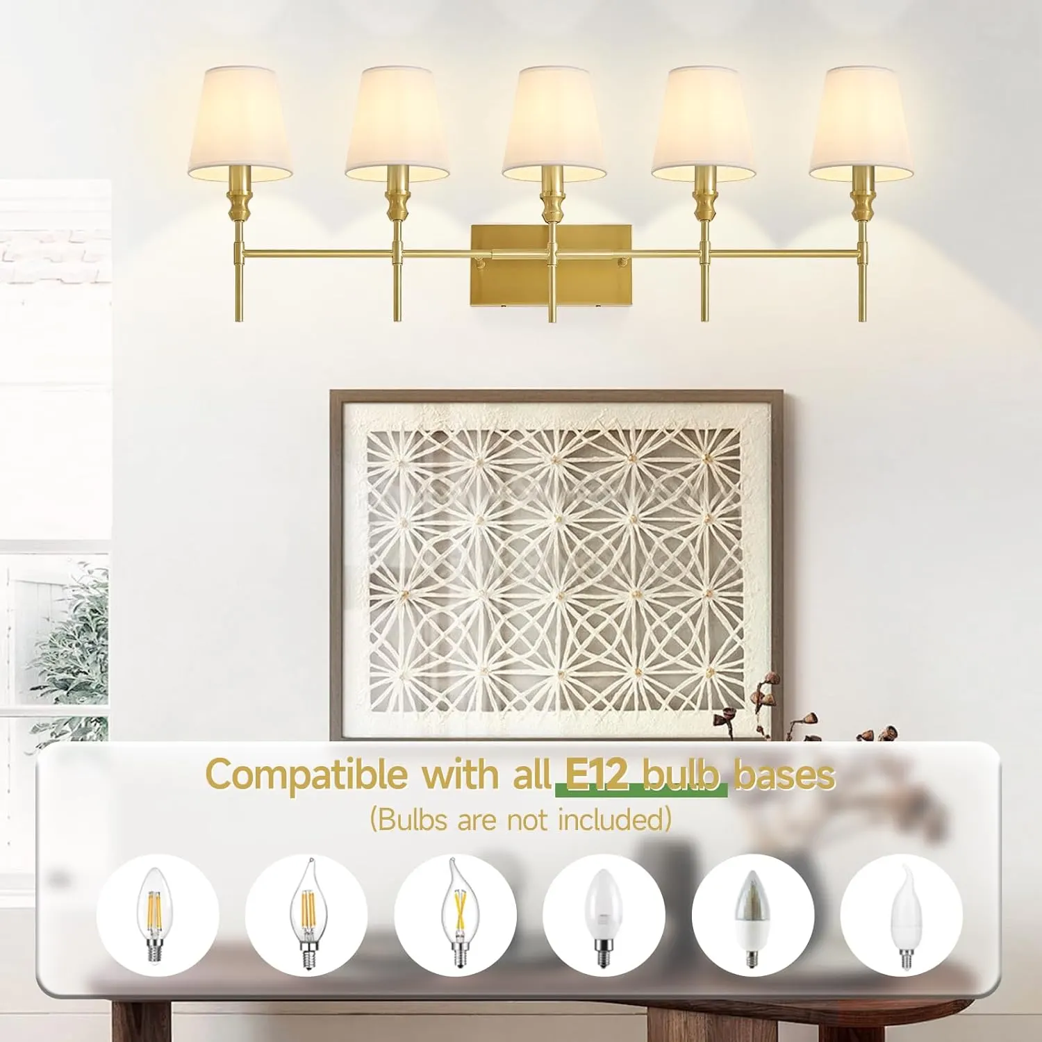 Vintage Gold 6-Light Fabric Vanity Light, image 4 of 7