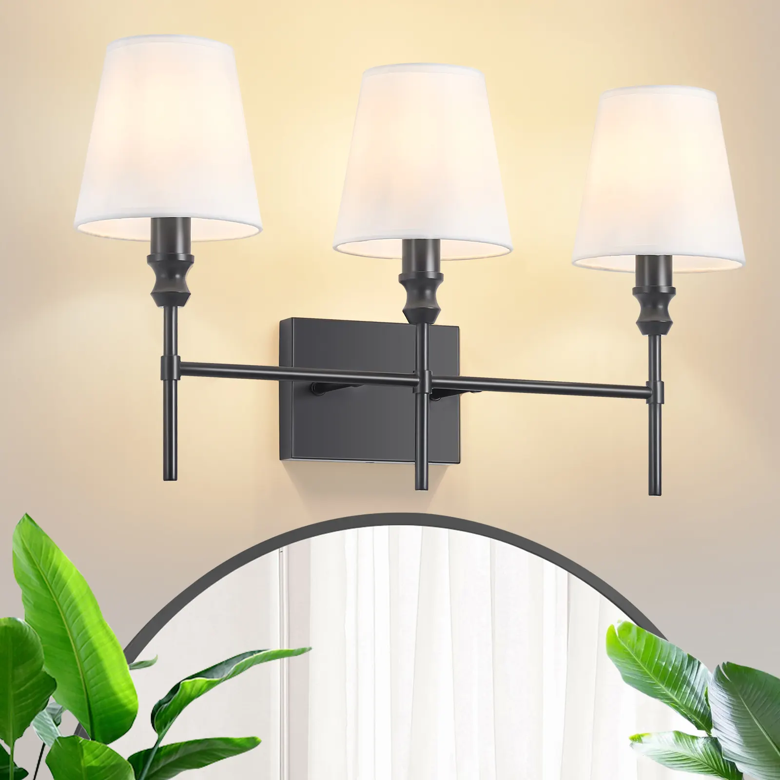 Vintage Black 3-Light Fabric Vanity Light