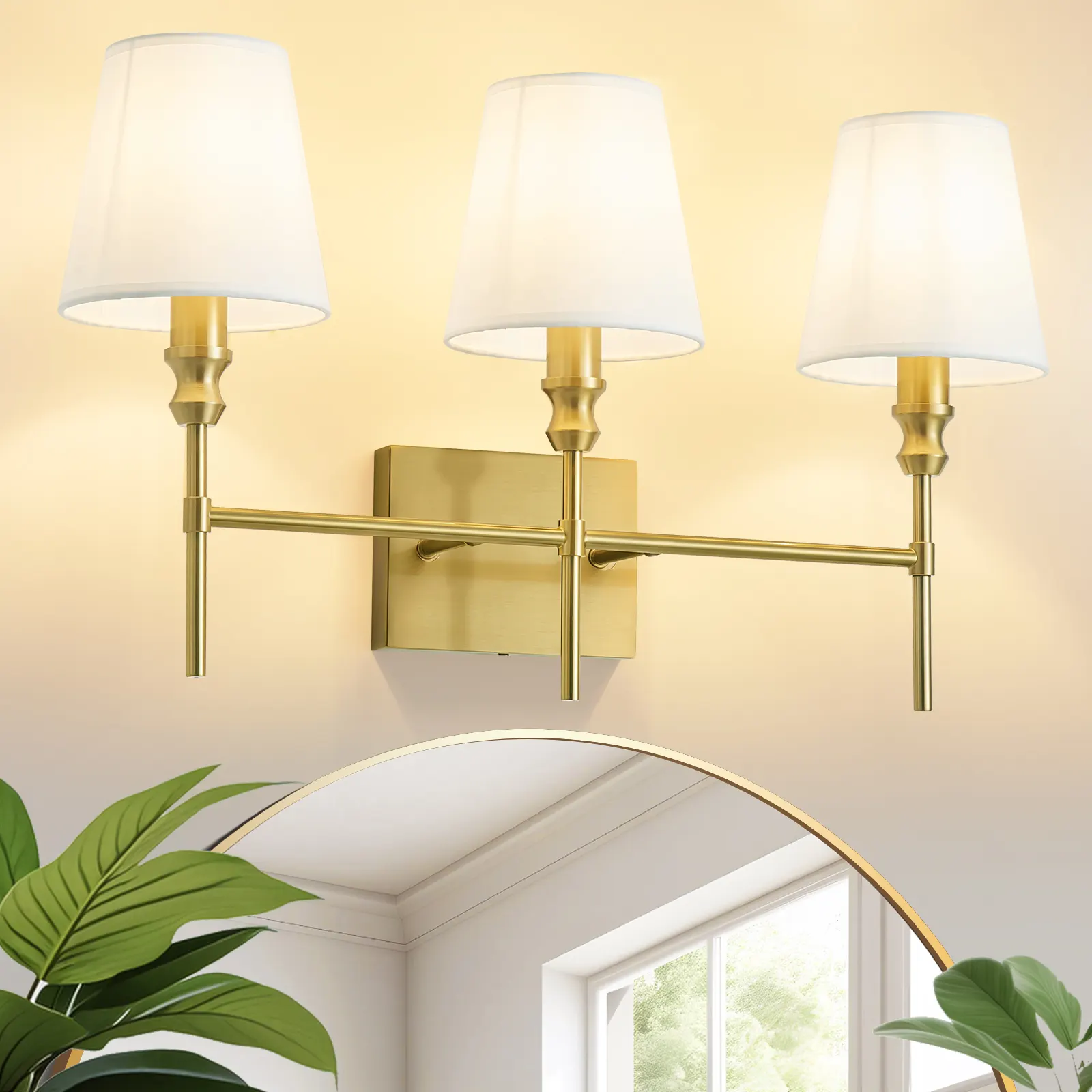 Vintage Gold 3-Light Fabric Vanity Light