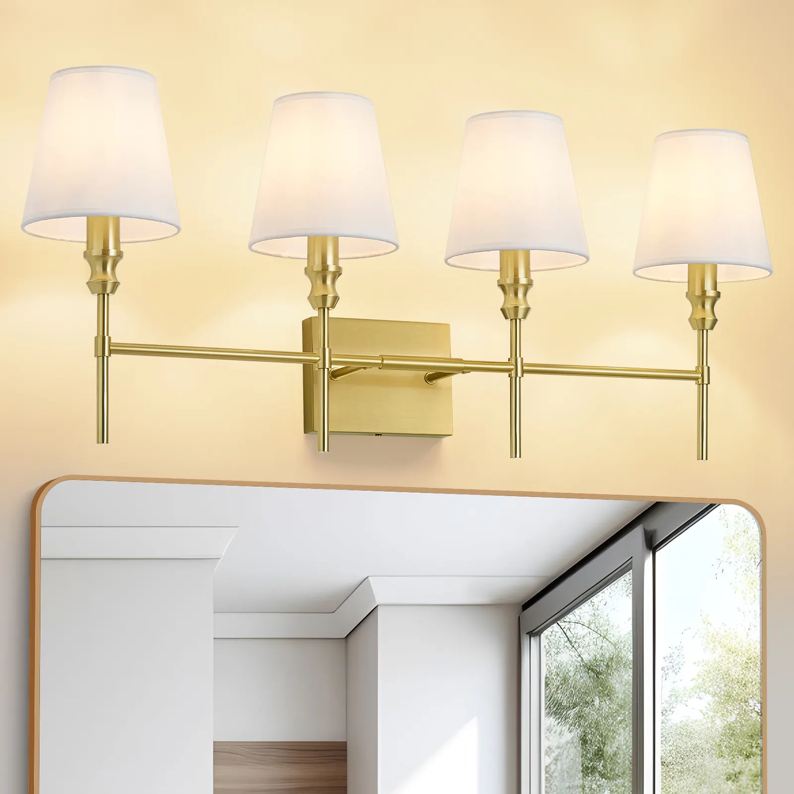 Vintage Gold 4-Light Fabric Vanity Light