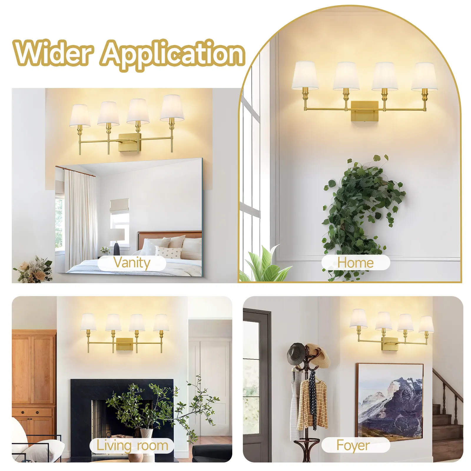 Vintage Gold 4-Light Fabric Vanity Light, image 5 of 7