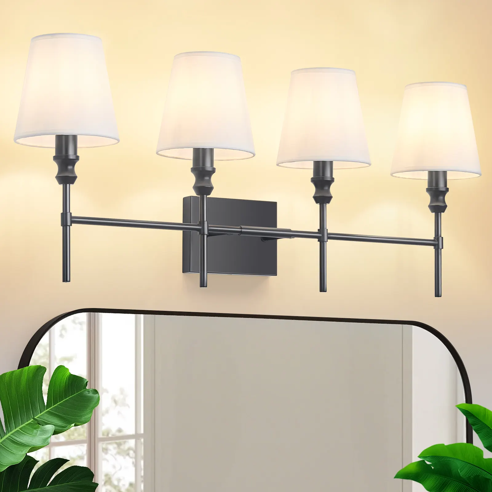 Vintage Black 4-Light Fabric Vanity Light